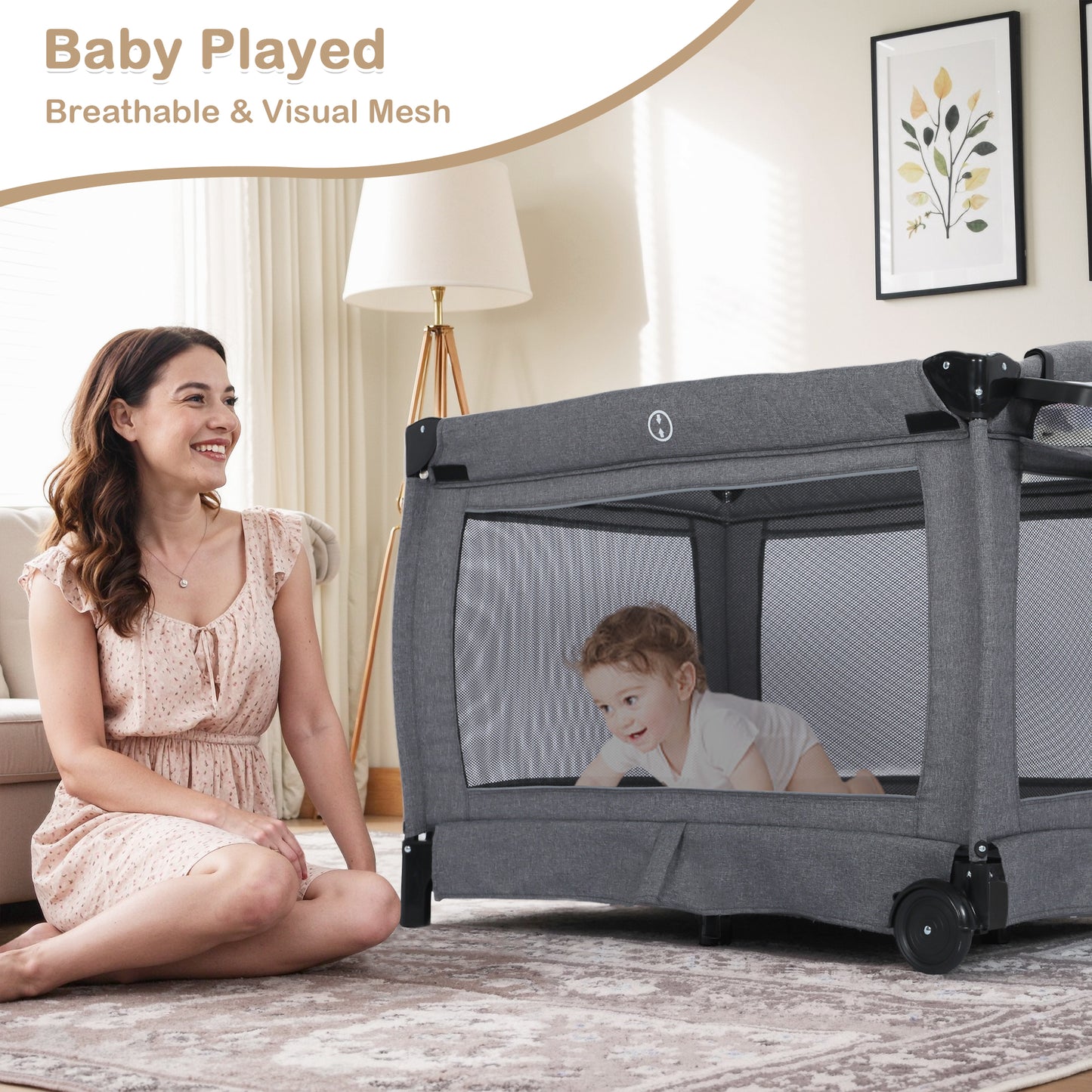 AILEEKISS 3-in-1 Nursery Center, Foldable Baby Playard with Changing Table for Newborn, Grey
