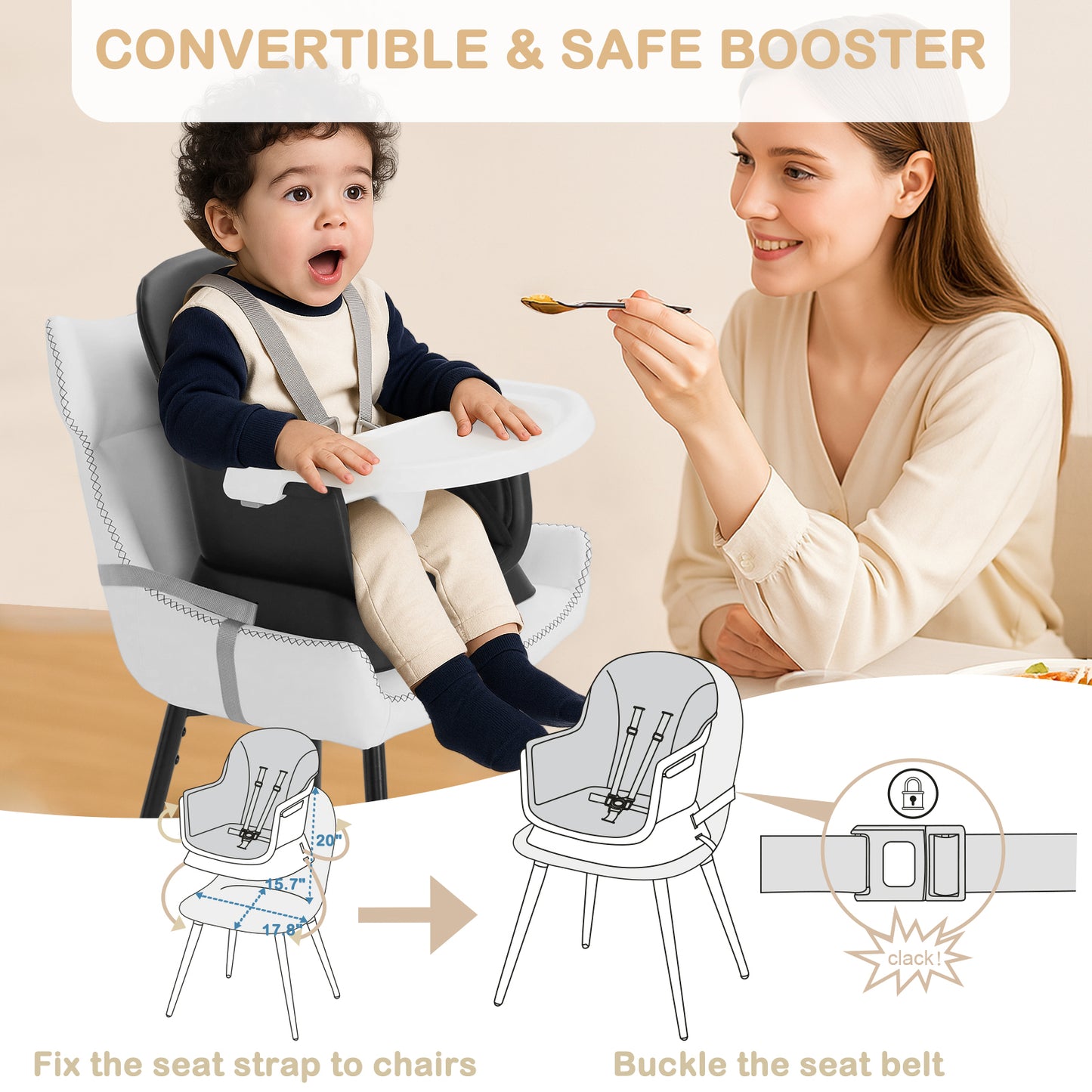AILEEKISS 8 in 1 Baby High Chair, Toddler Dining Booster Seat for Eating, Grey