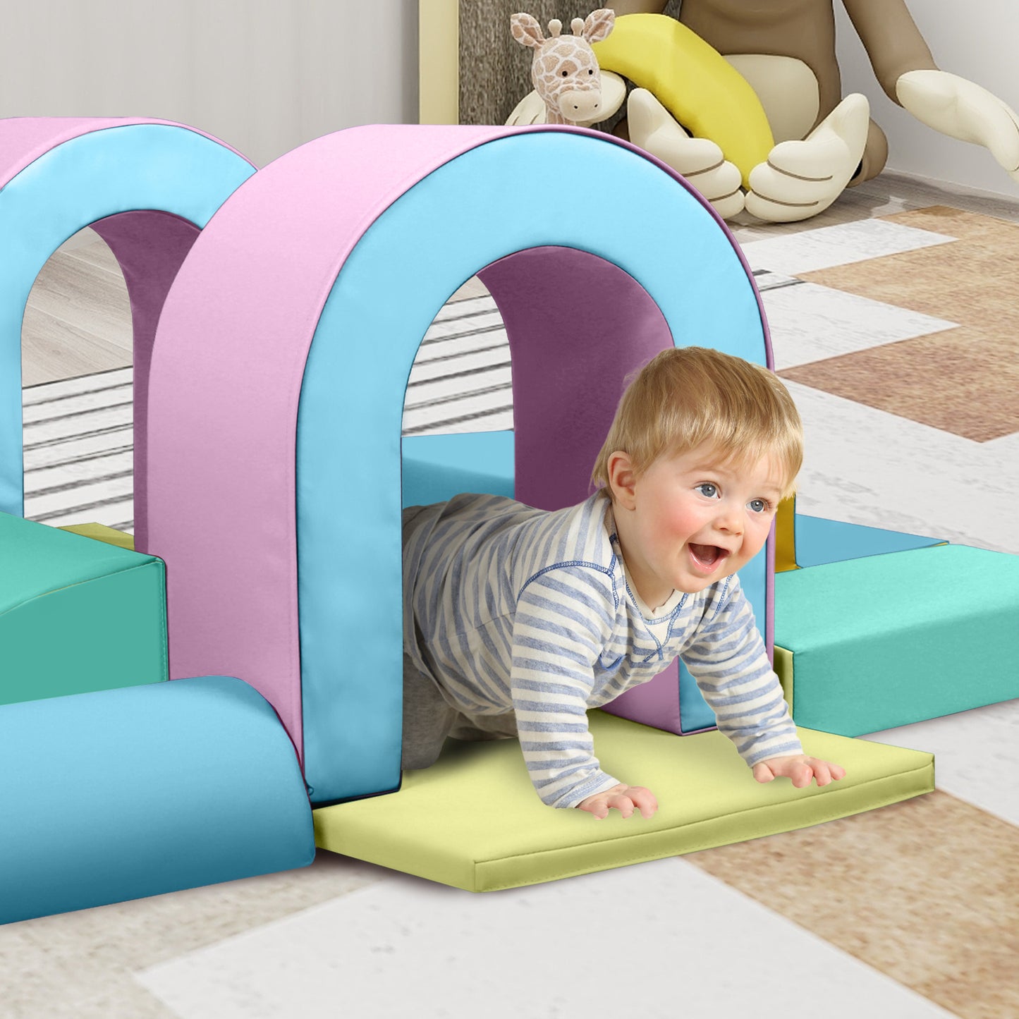 LINLUX 9-Piece Toddler Climbing Foam Block, Soft Foam Building Blocks for Kids, Baby Climbing Toys