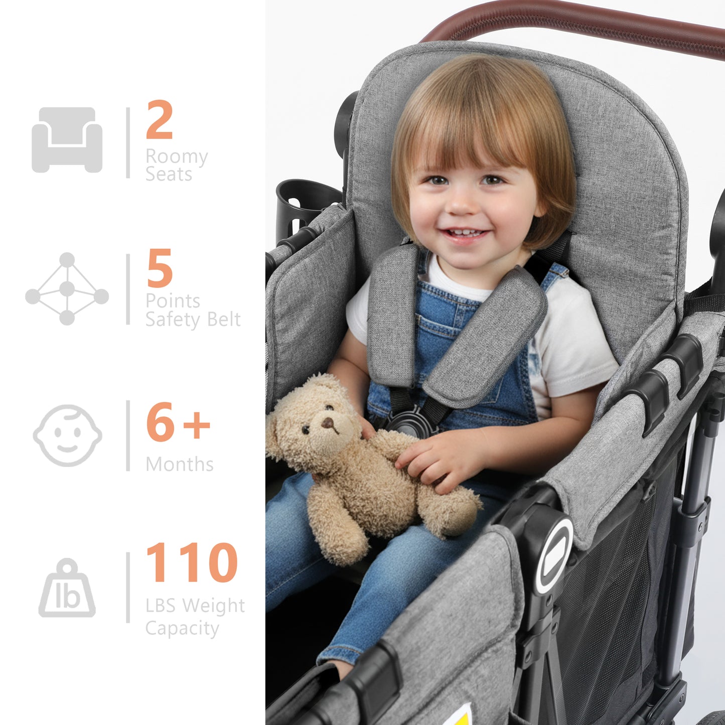 AILEEKISS Stroller Wagon for 2 Toddlers with Canopy, All-Terrain Baby Wagon, 55 Pounds, Black & Grey