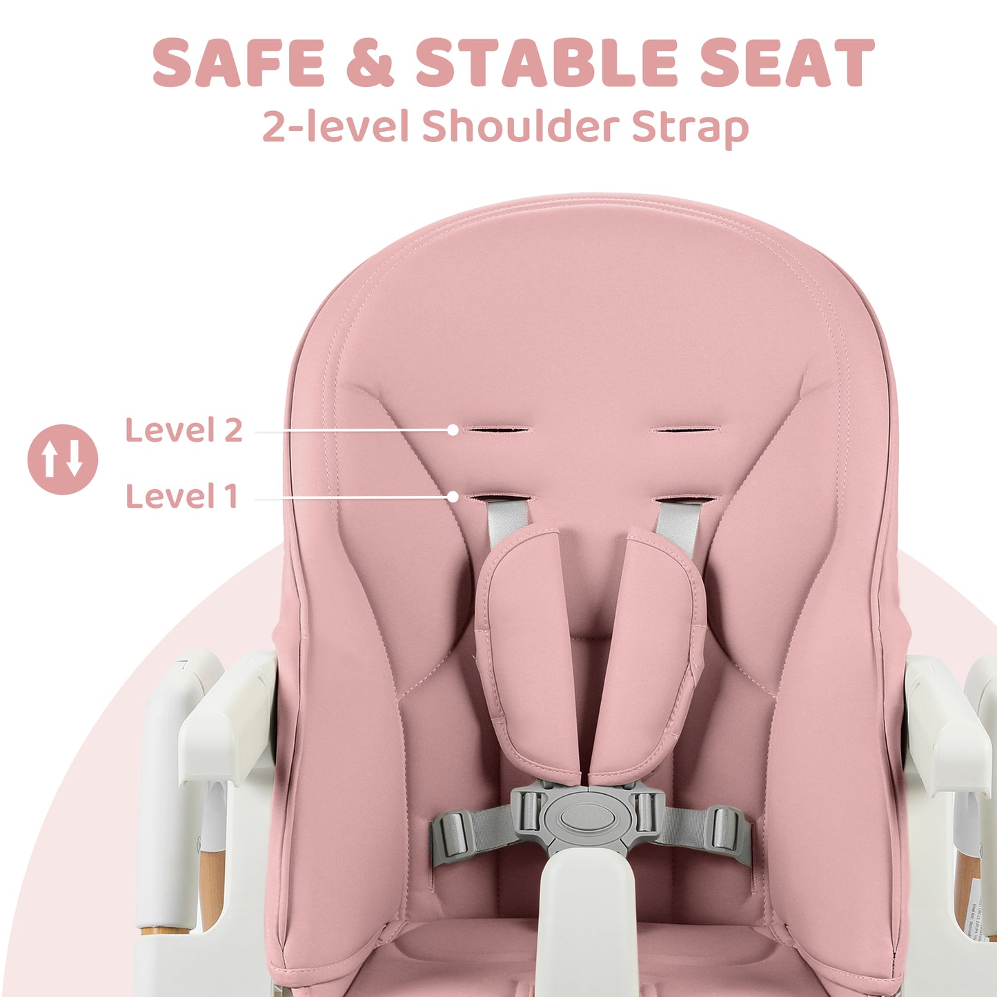 AILEEKISS Foldable High Chair for Baby, Toddler Eating Chair with Detachable Double Trays, Natural Pink