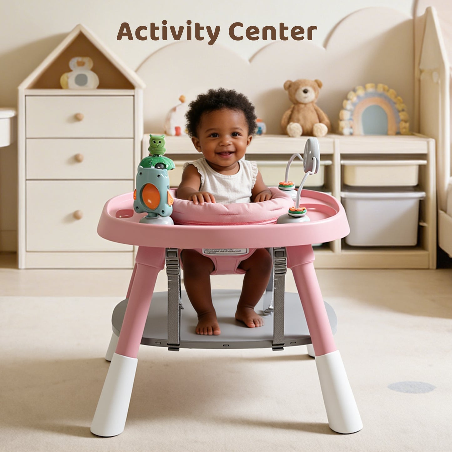 AILEEKISS 15 in 1 Baby High Chair, Toddler Dining Booster Seat w/Activity Center, Pink