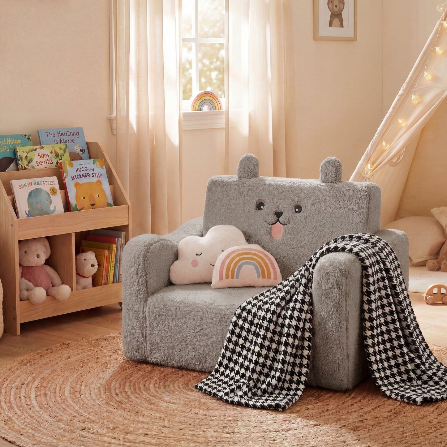 AILEEKISS Toddler Sofa, Foldable Kids Sofa Couch, Convertible Baby Lounger Chair for Playroom, Grey