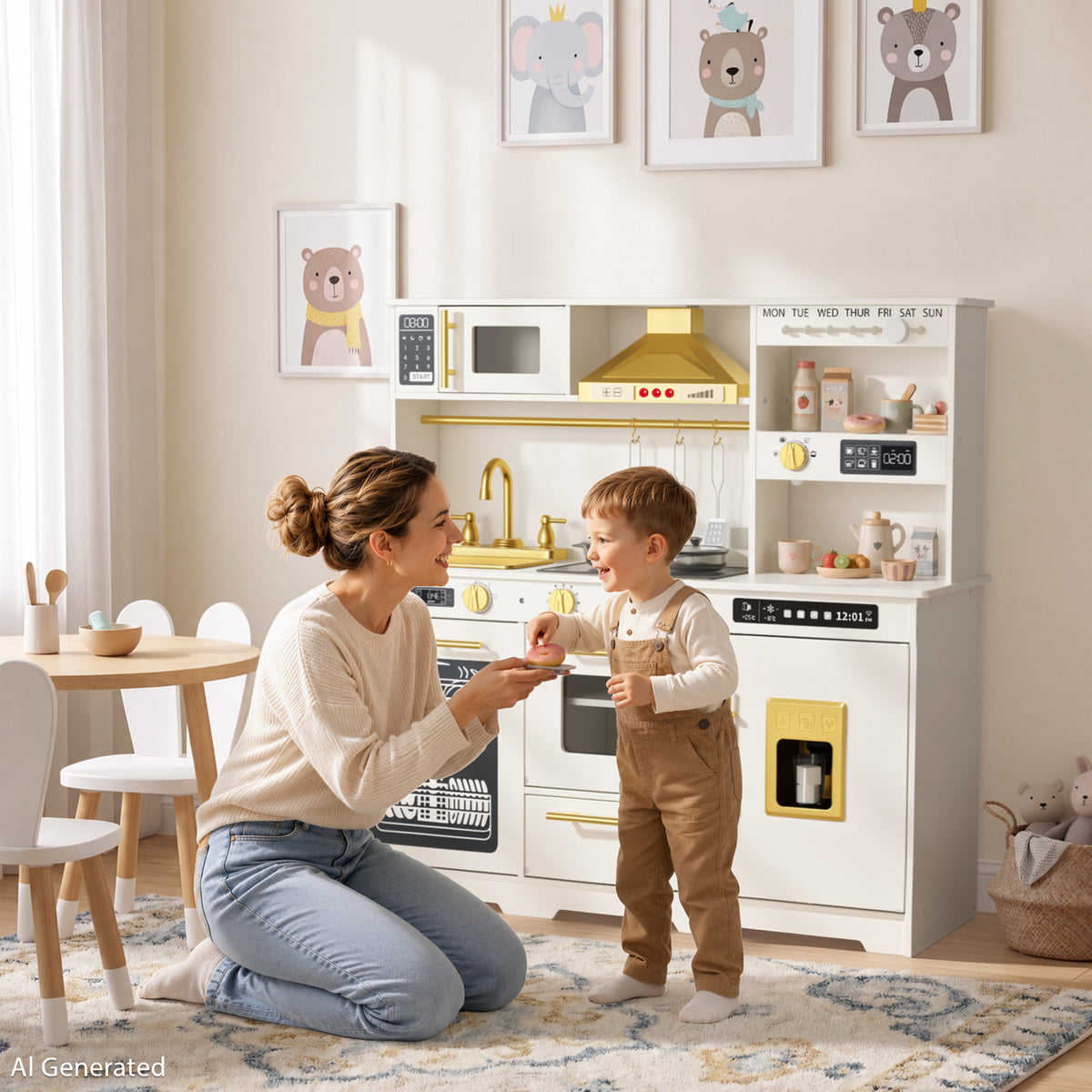 AILEEKISS Kids Toy Kitchen for Children, Pretend Kids Play Kitchen Set with Cooking Accessories, White