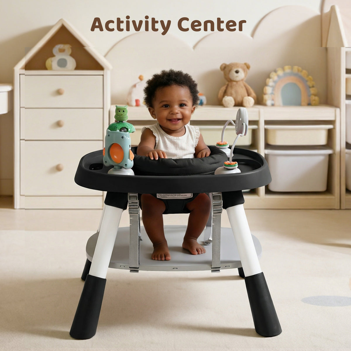 AILEEKISS 15 in 1 Baby High Chair, Toddler Dining Booster Seat w/Activity Center, Black