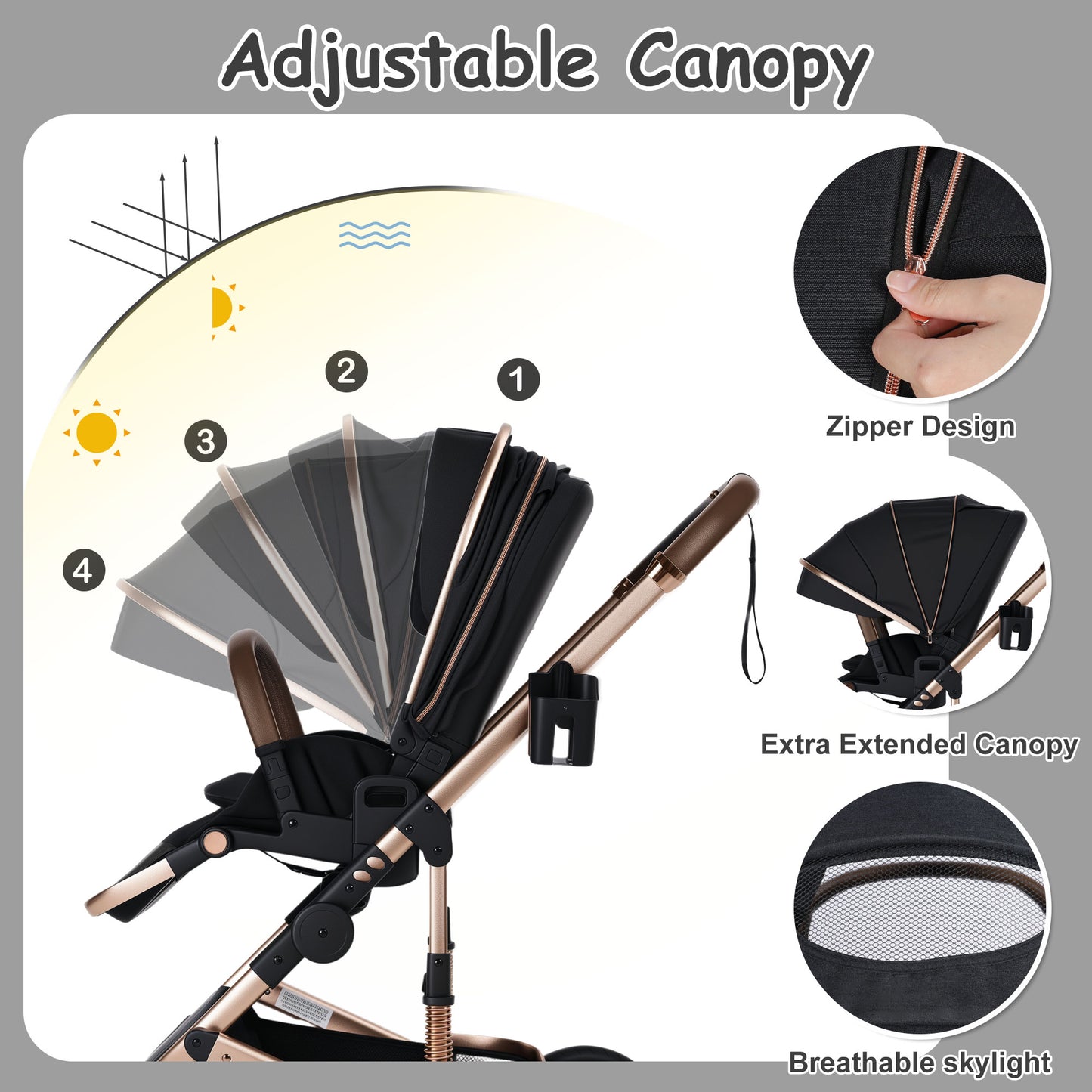 AILEEKISS 2-in-1 Baby Stroller with Adjustable Seat, Foldable Stroller for Toddler, 26 Pounds, Black