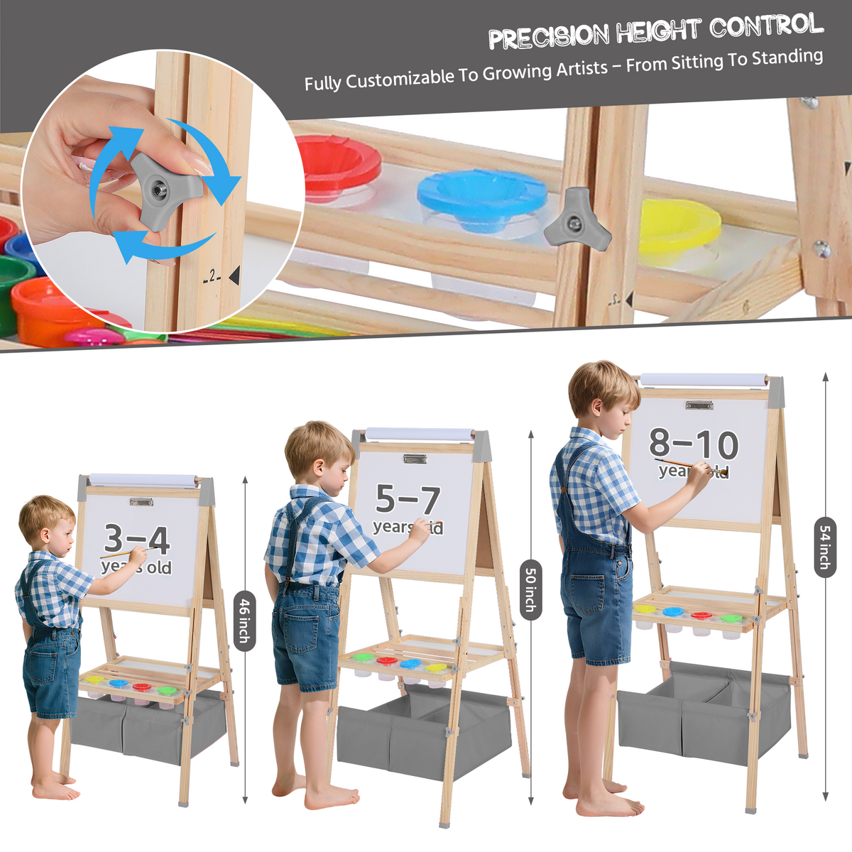 AILEEKISS Kids Art Easel Double-Sided Art Easel with Whiteboard and Chalkboard for Painting, Grey