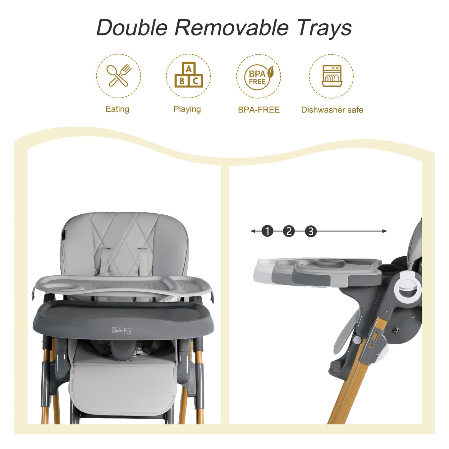 High Chair for Babies & Toddlers, Converts to Toddler Chair, Simple Fold Highchair for Infants with Detachable Double Trays, Grey