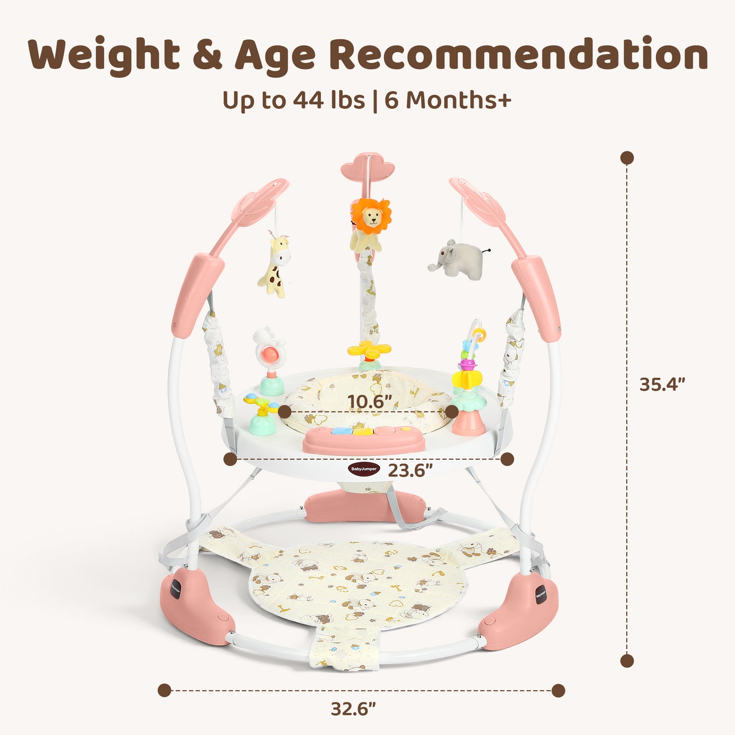 AILEEKISS Baby Jumper Activity Center with 360° Rotating Seat, Toddler Bouncer for 6 Months+, Pink