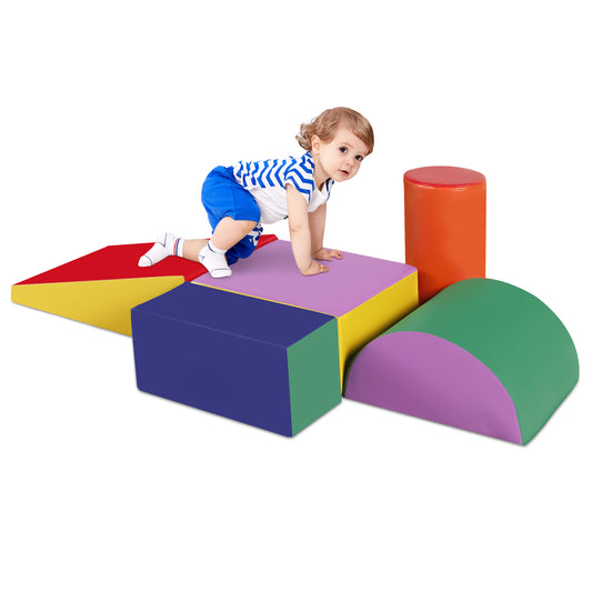 Climb Foam Blocks for Toddler, 5Pcs Soft Baby Climb and Crawl Toy Set Indoor, Red & Yellow