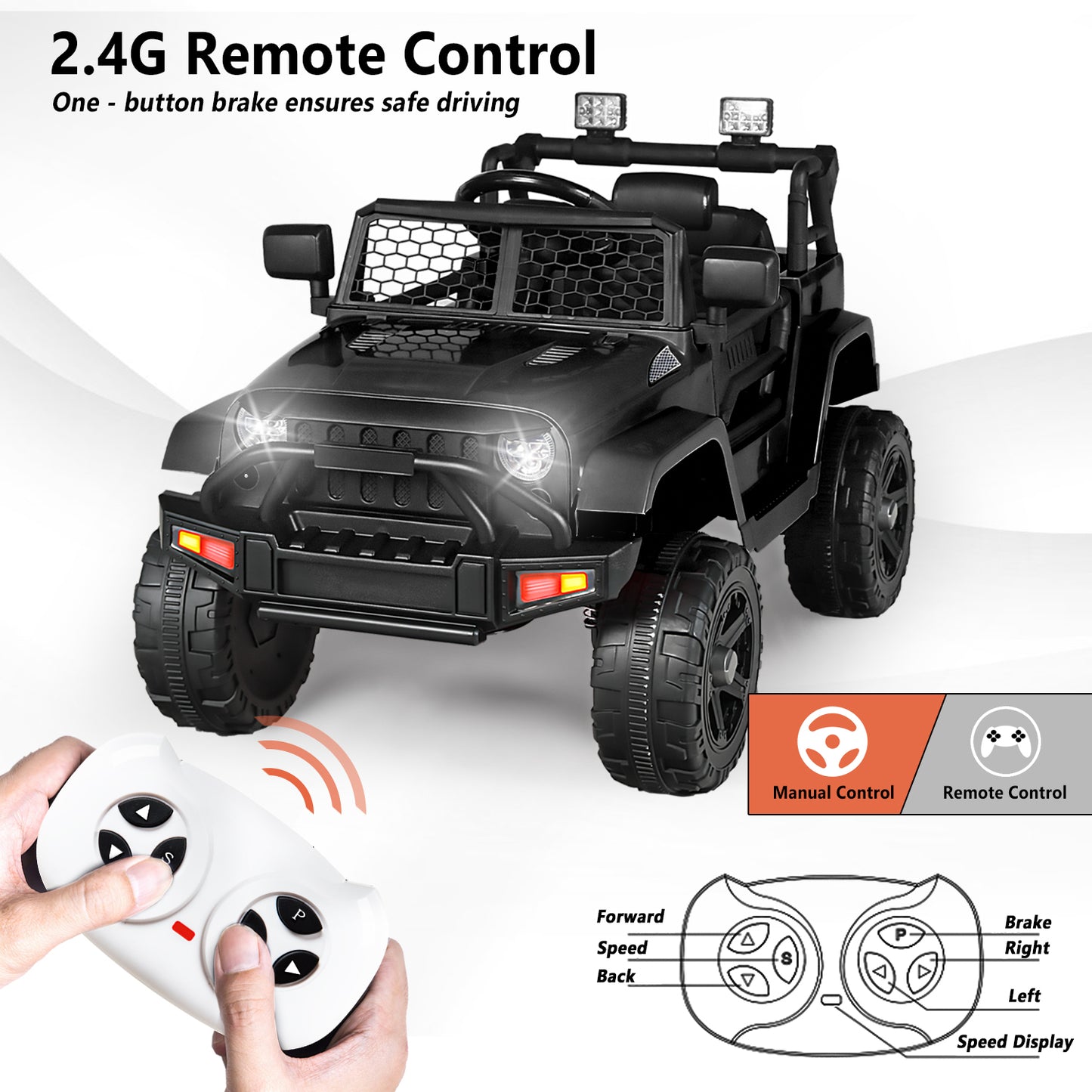 12V Kids Ride on Car Truck, Battery Powered Electric SUV w/ 2.4G Remote Control, Black