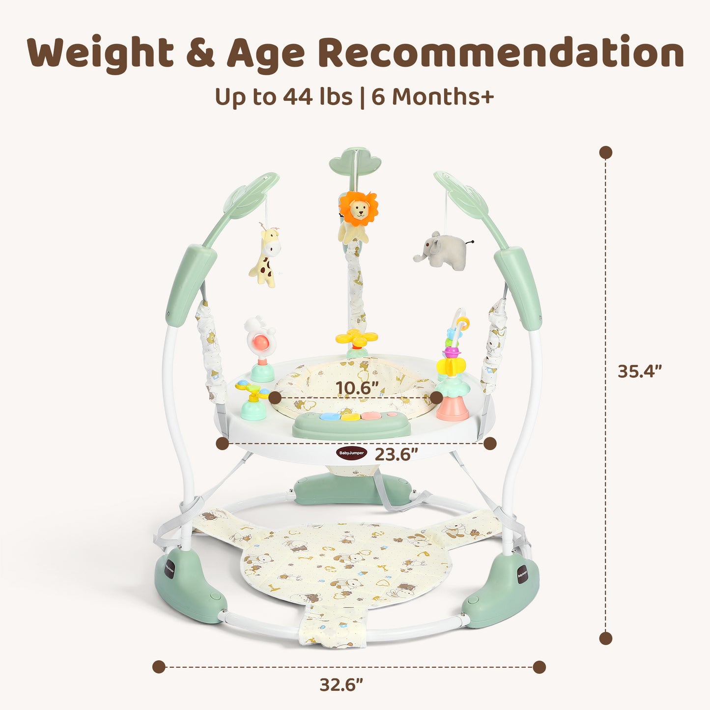 AILEEKISS Baby Jumper Activity Center with 360° Rotating Seat, Toddler Bouncer for 6 Months+, Green