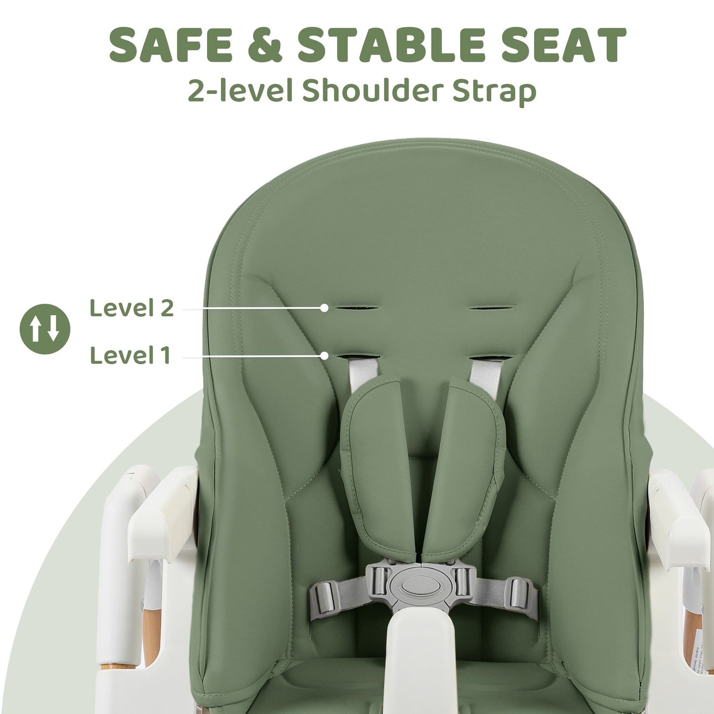 AILEEKISS Foldable High Chair for Baby, Toddler Eating Chair with Detachable Double Trays, Natural Green