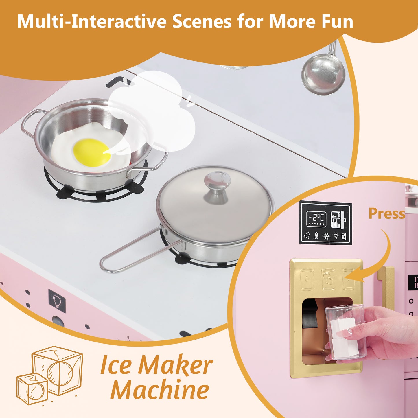 AILEEKISS Wood Kids Play Kitchen, Pretend Kitchen Playset for Children Age 3 Years up, Pink