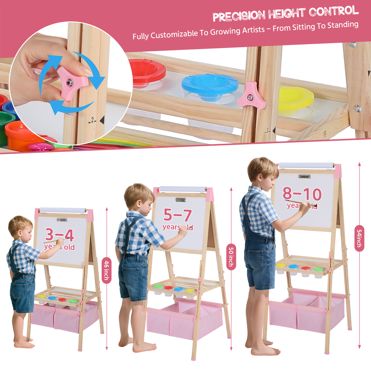 AILEEKISS Kids Art Easel Double-Sided Art Easel with Whiteboard and Chalkboard for Painting, Pink