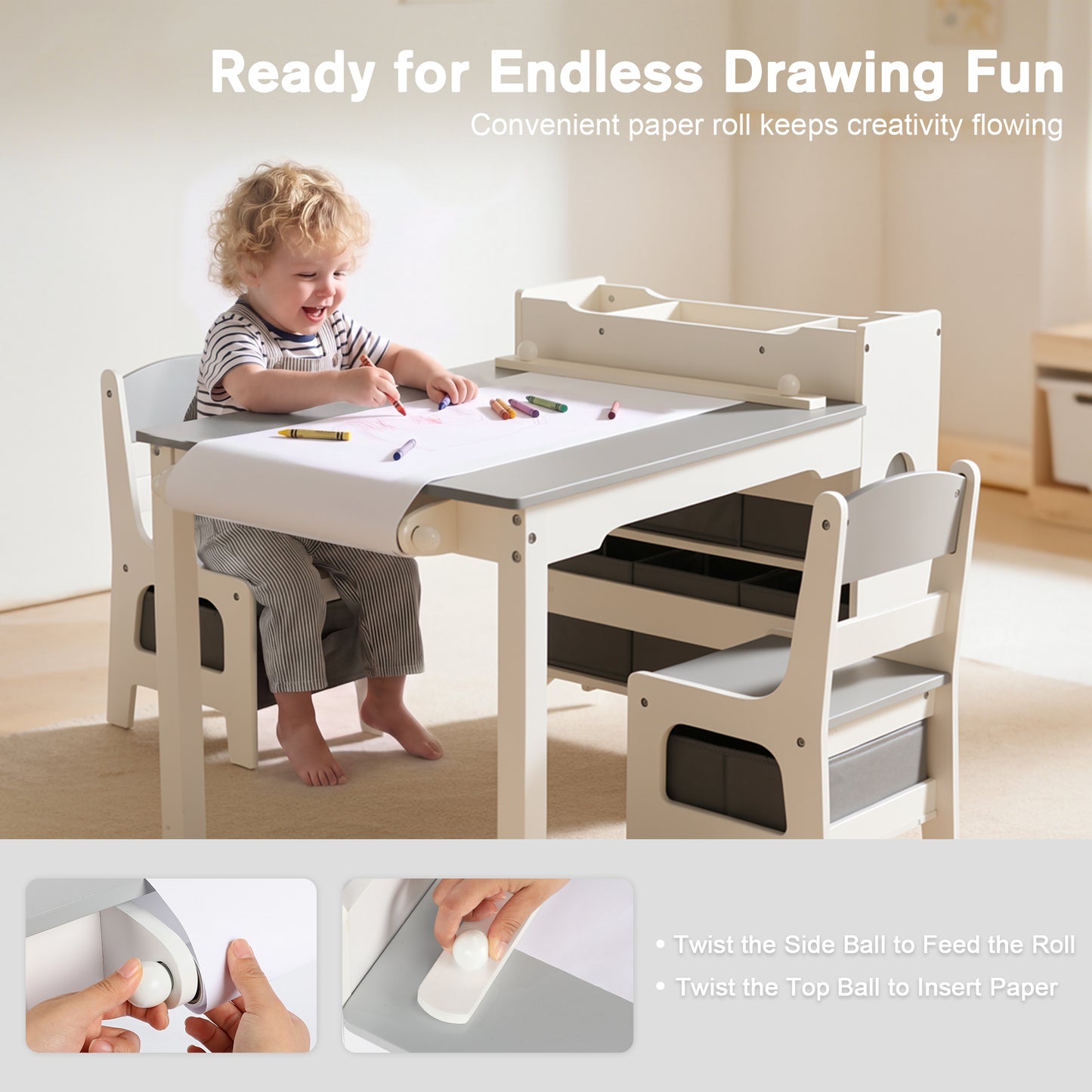 LINLUX Kids Art Table w/Easel, Kids Craft Table & Chair Set for Drawing, Child Activity Table, Grey