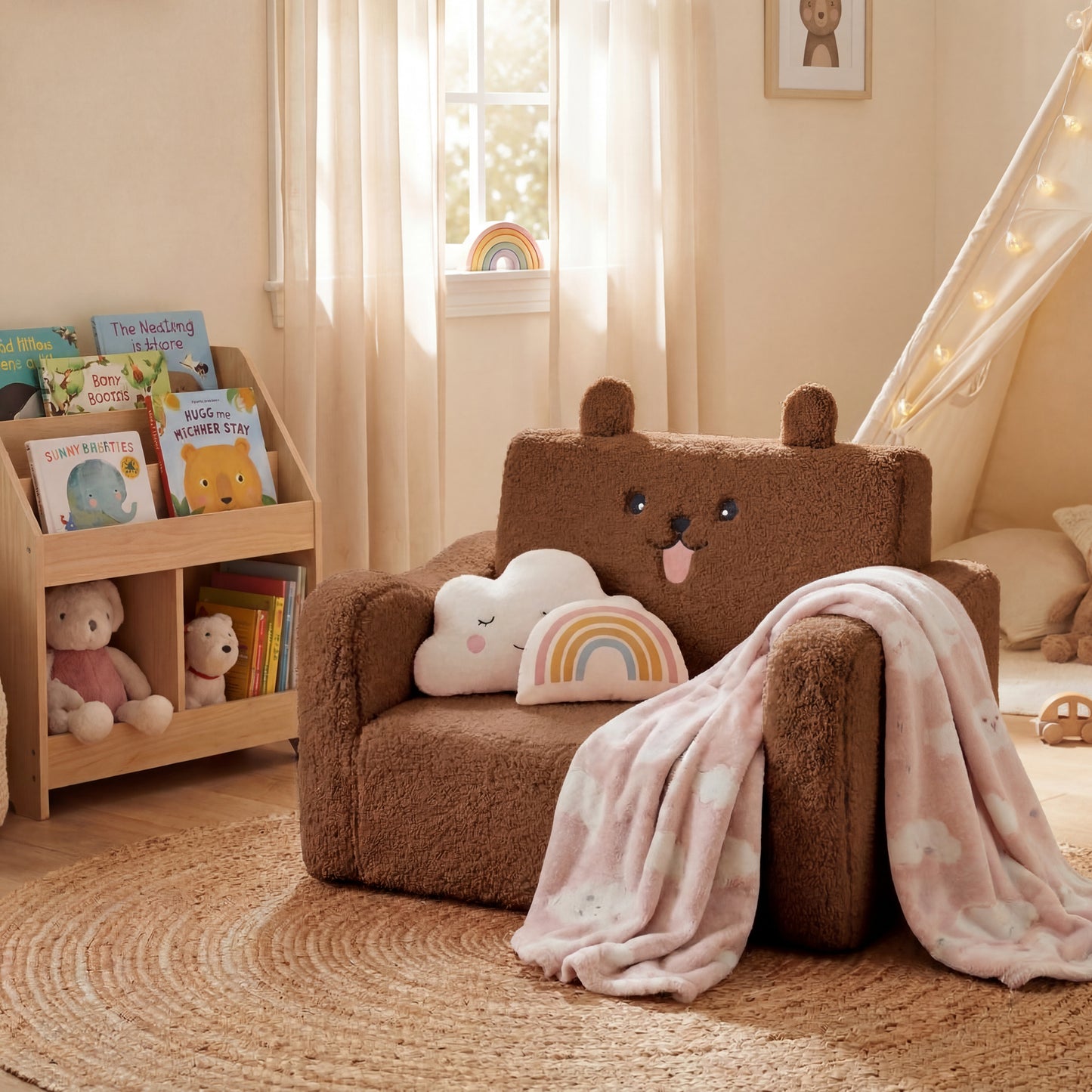 AILEEKISS Toddler Sofa, Foldable Kids Sofa Couch, Convertible Baby Lounger Chair for Playroom, Brown