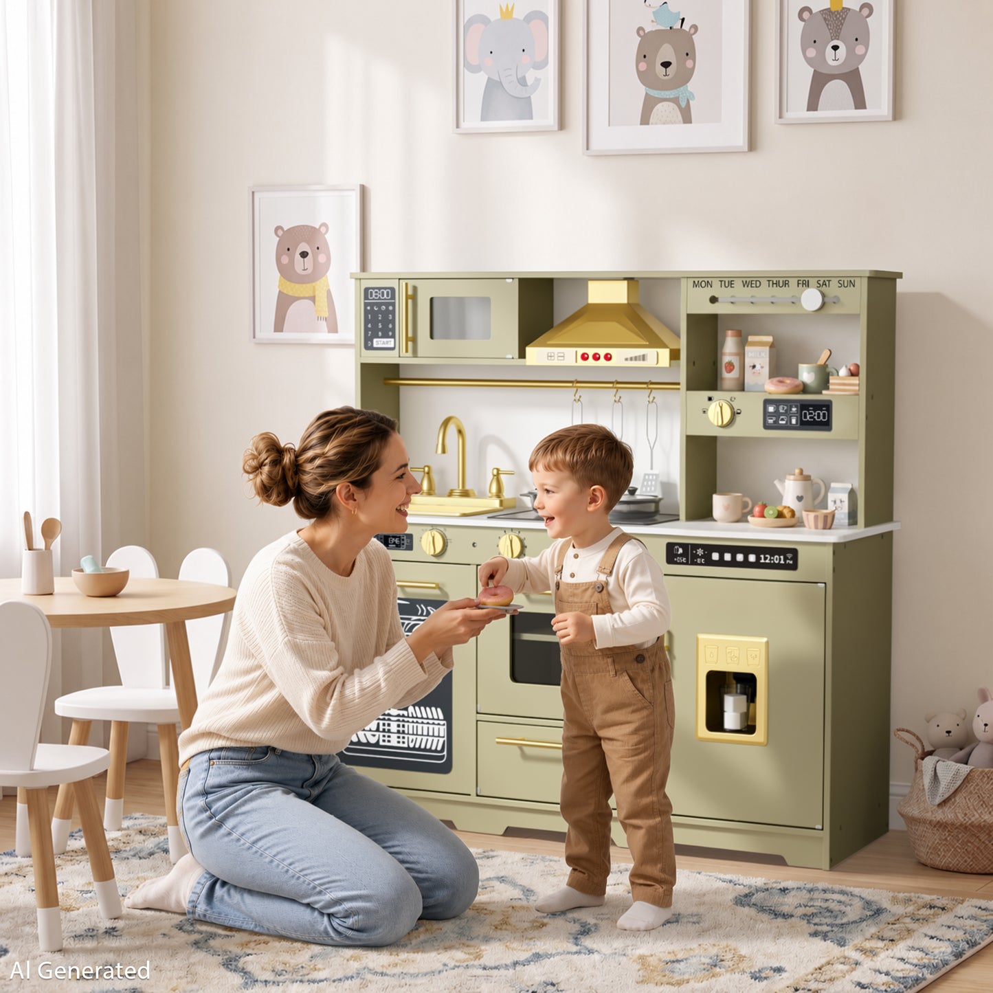 AILEEKISS Kids Toy Kitchen for Children, Pretend Kids Play Kitchen Set with Cooking Accessories, Green