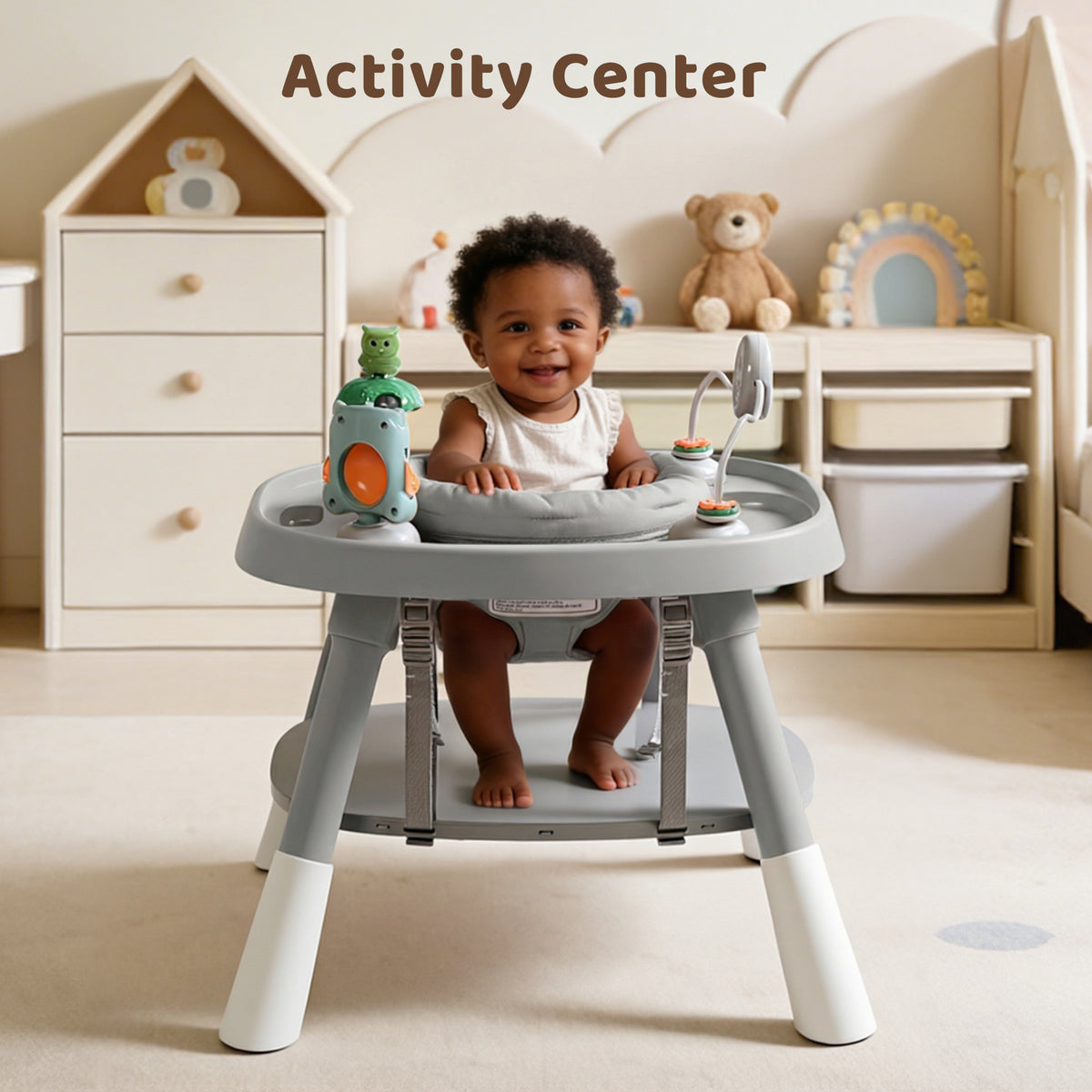 AILEEKISS 15 in 1 Baby High Chair, Toddler Dining Booster Seat w/Activity Center, Grey
