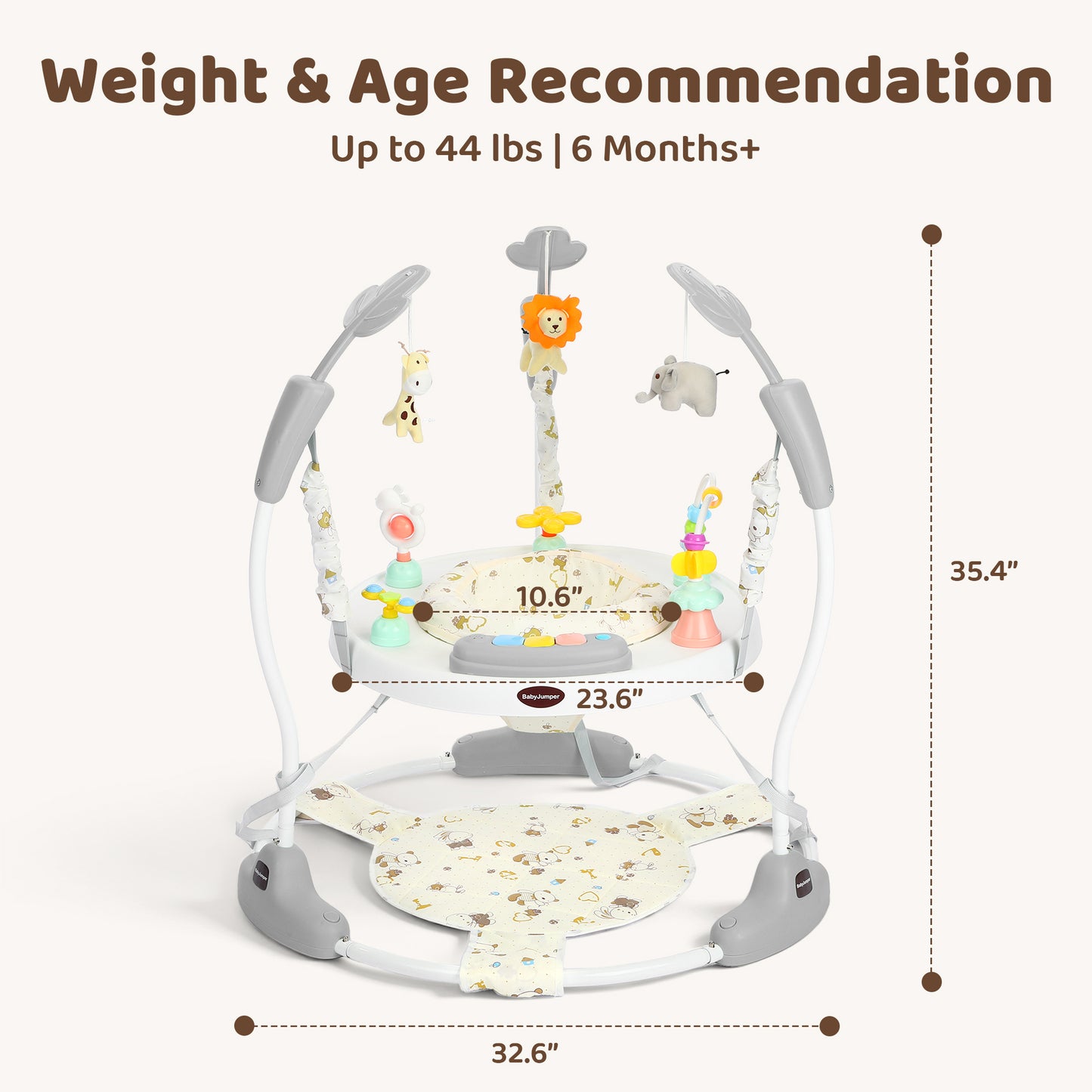 AILEEKISS Baby Jumper Activity Center with 360° Rotating Seat, Toddler Bouncer for 6 Months+, Grey