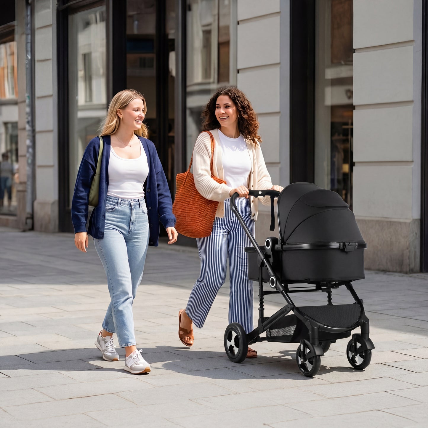 AILEEKISS 3 in 1 Convertible Baby Stroller, Unisex Folding Newborn Stroller with Big Seat, Black