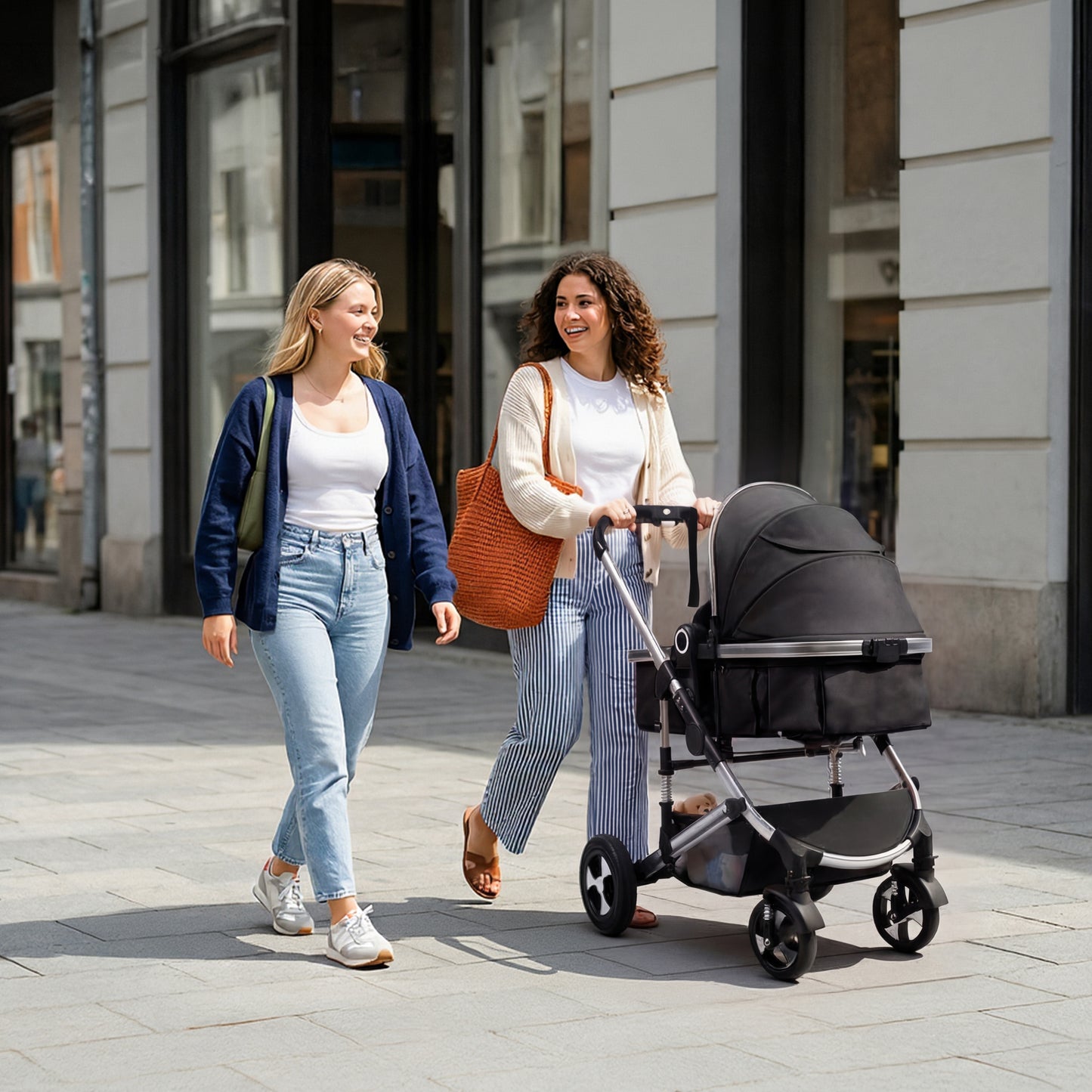 AILEEKISS 3 in 1 Convertible Baby Stroller, Unisex Folding Newborn Stroller with Big Seat, Black Silver