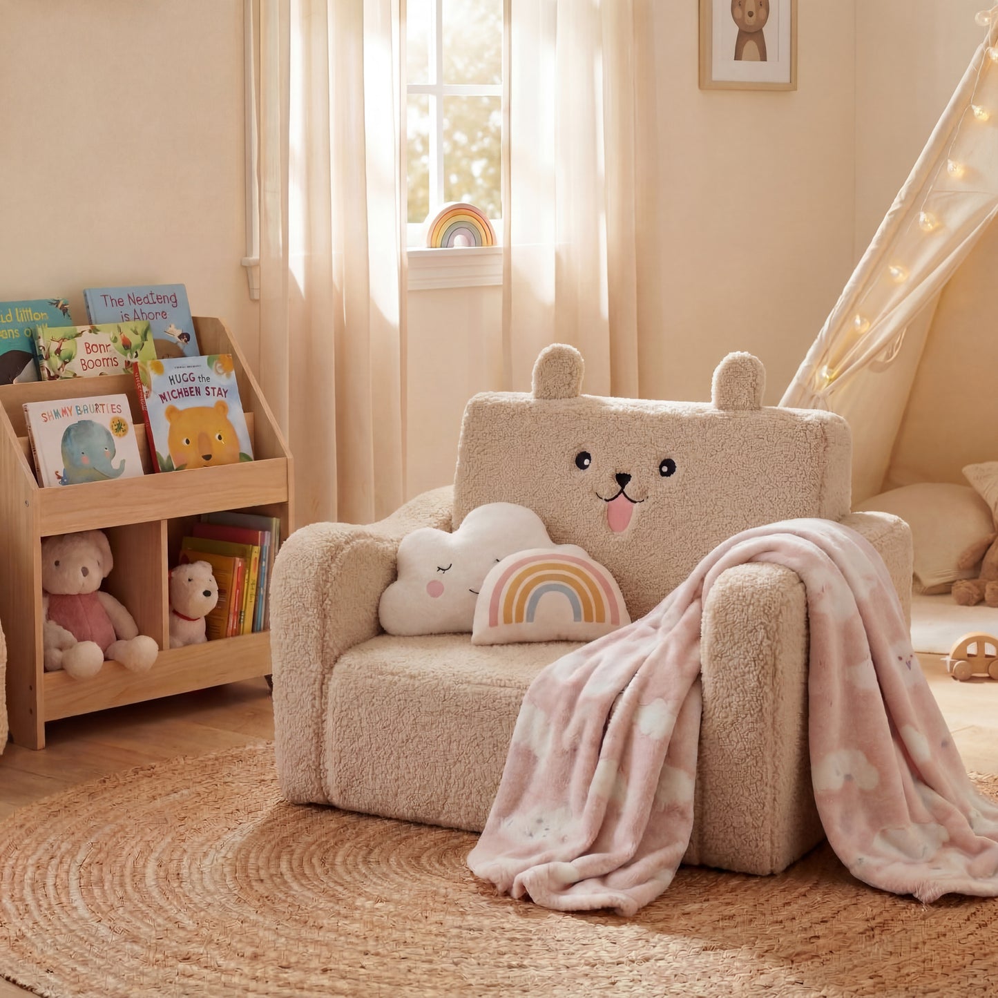 AILEEKISS Toddler Sofa, Foldable Kids Sofa Couch, Convertible Baby Lounger Chair for Playroom, Beige