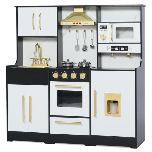 AILEEKISS Wood Kids Play Kitchen, Pretend Kitchen Playset for Children Age 3 Years up, Black