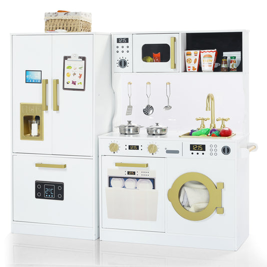 AILEEKISS Wood Kids Play Kitchen, Pretend Kitchen Playset for Children Age 3 Years up, White