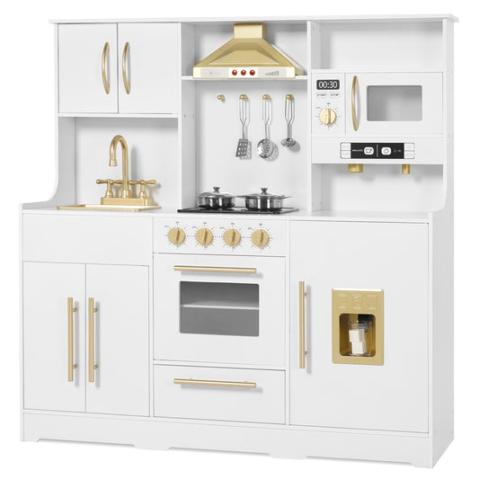 AILEEKISS Wood Kids Play Kitchen, Pretend Kitchen Playset for Children Age 3 Years up, White