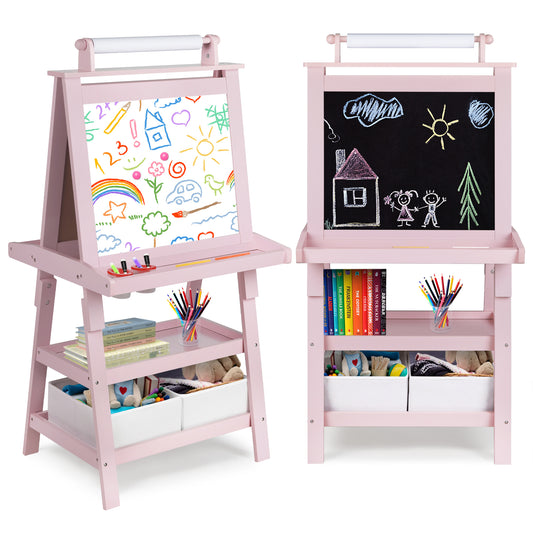 LINLUX 3 in 1 Kids Art Easel Drawing Board Double-Sided Whiteboard Chalkboard, Pink