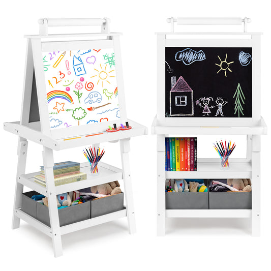 LINLUX 3 in 1 Kids Art Easel Drawing Board Double-Sided Whiteboard Chalkboard, White