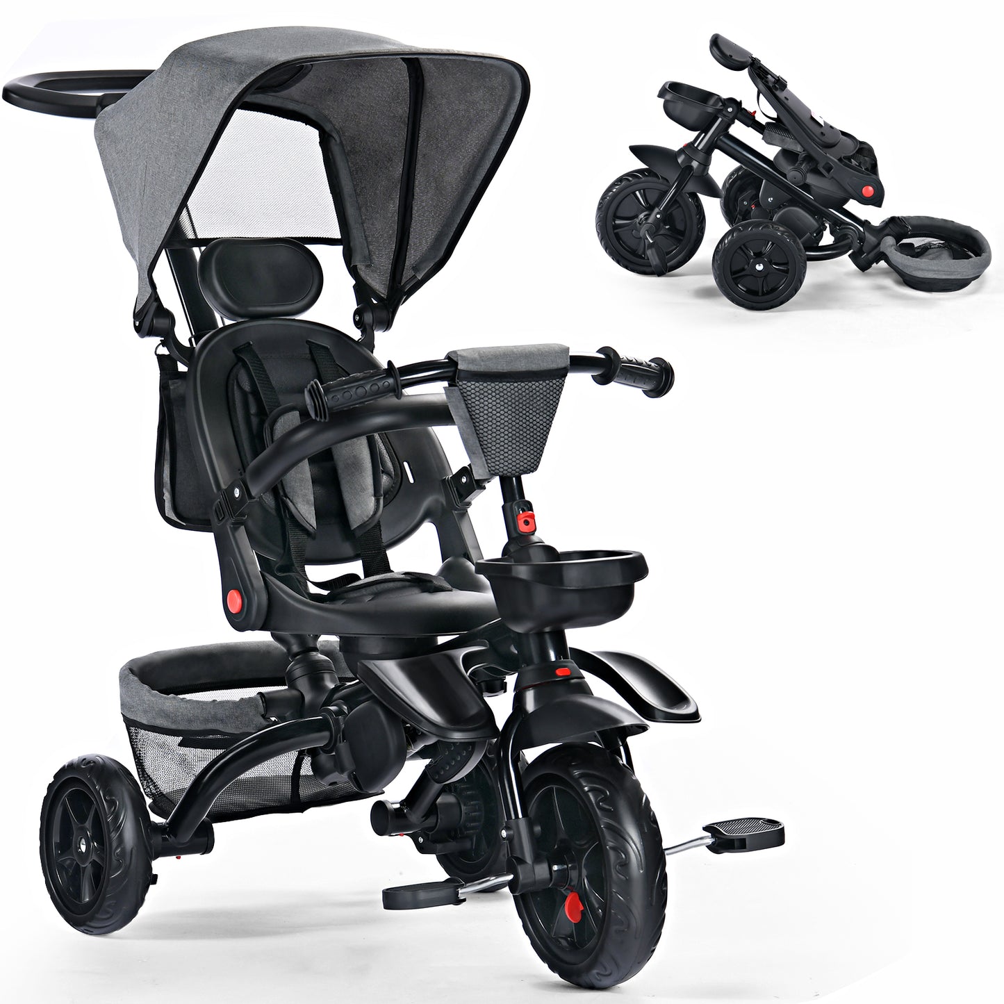 AILEEKISS Folding Kids' Tricycle, 8 IN 1 Baby Trike W/Removable Canpoy – Todefull Kids