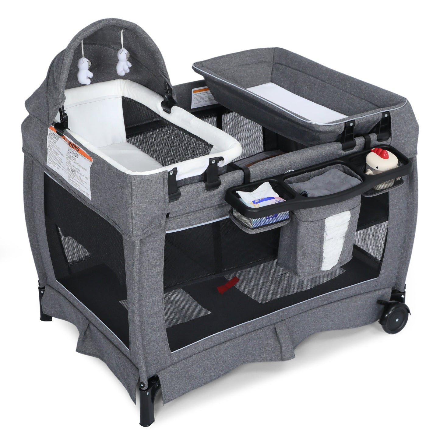 AILEEKISS 3-in-1 Nursery Center, Foldable Baby Playard with Changing Table for Newborn, Grey