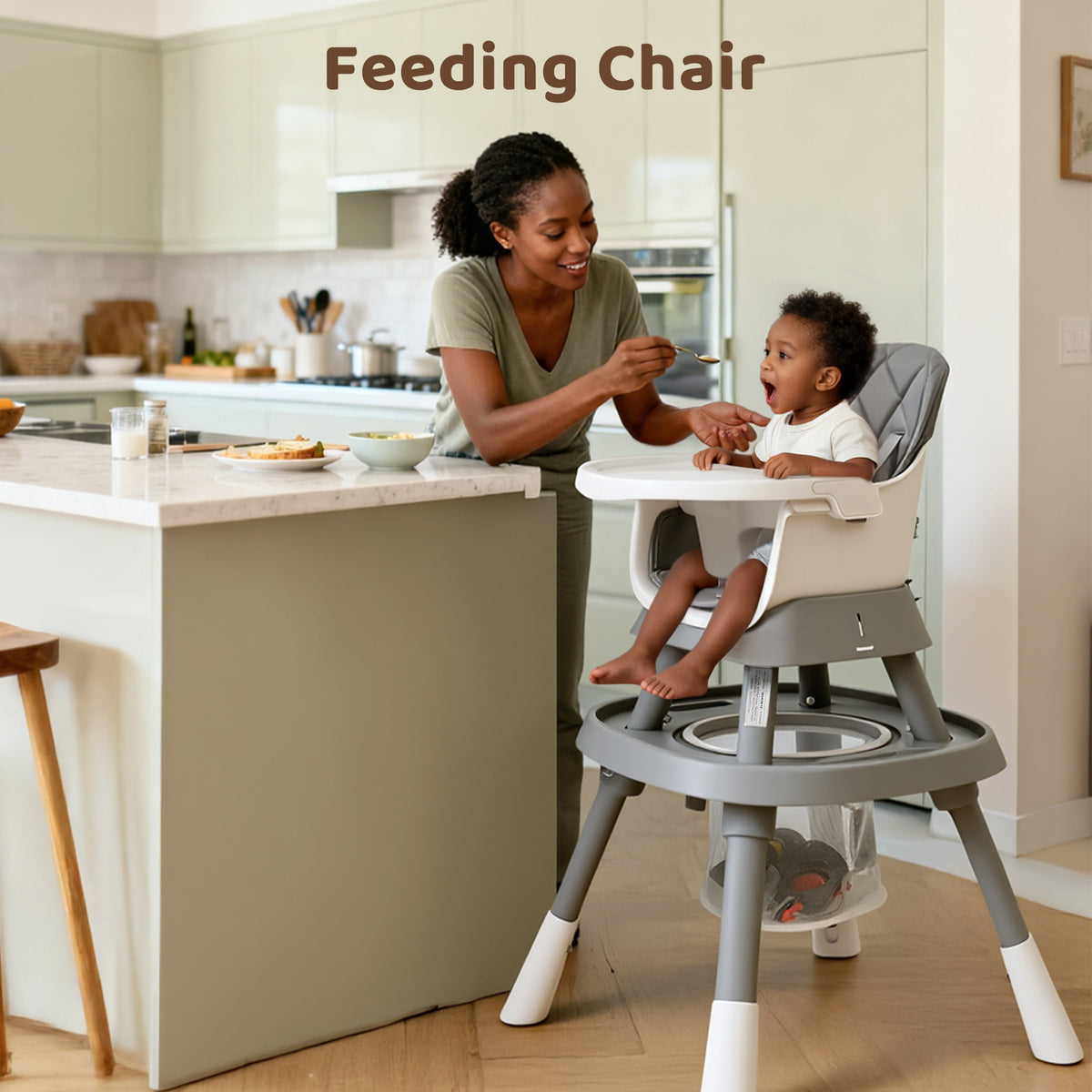 AILEEKISS 15 in 1 Baby High Chair, Toddler Dining Booster Seat w/Activity Center, Grey