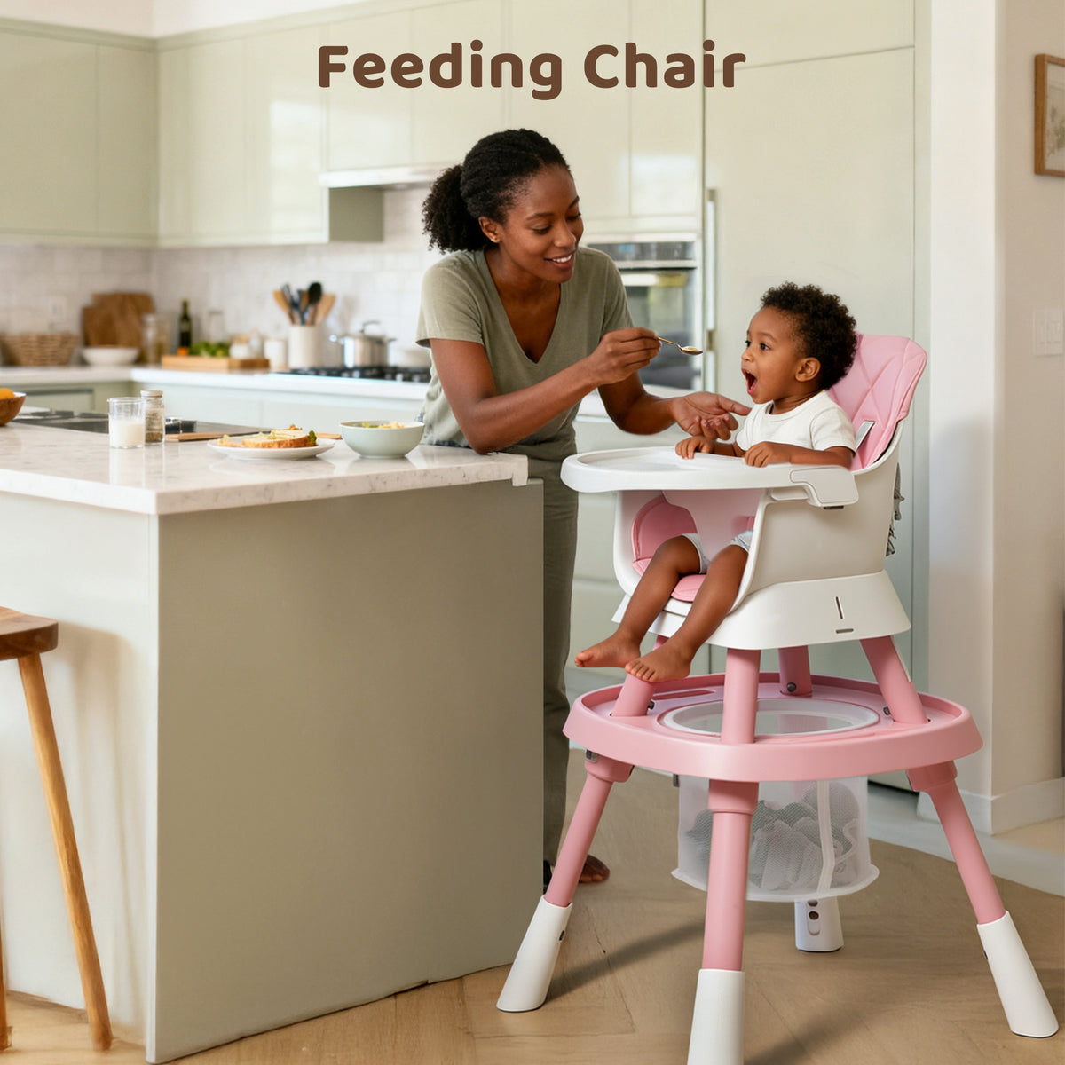 AILEEKISS 15 in 1 Baby High Chair, Toddler Dining Booster Seat w/Activity Center, Pink