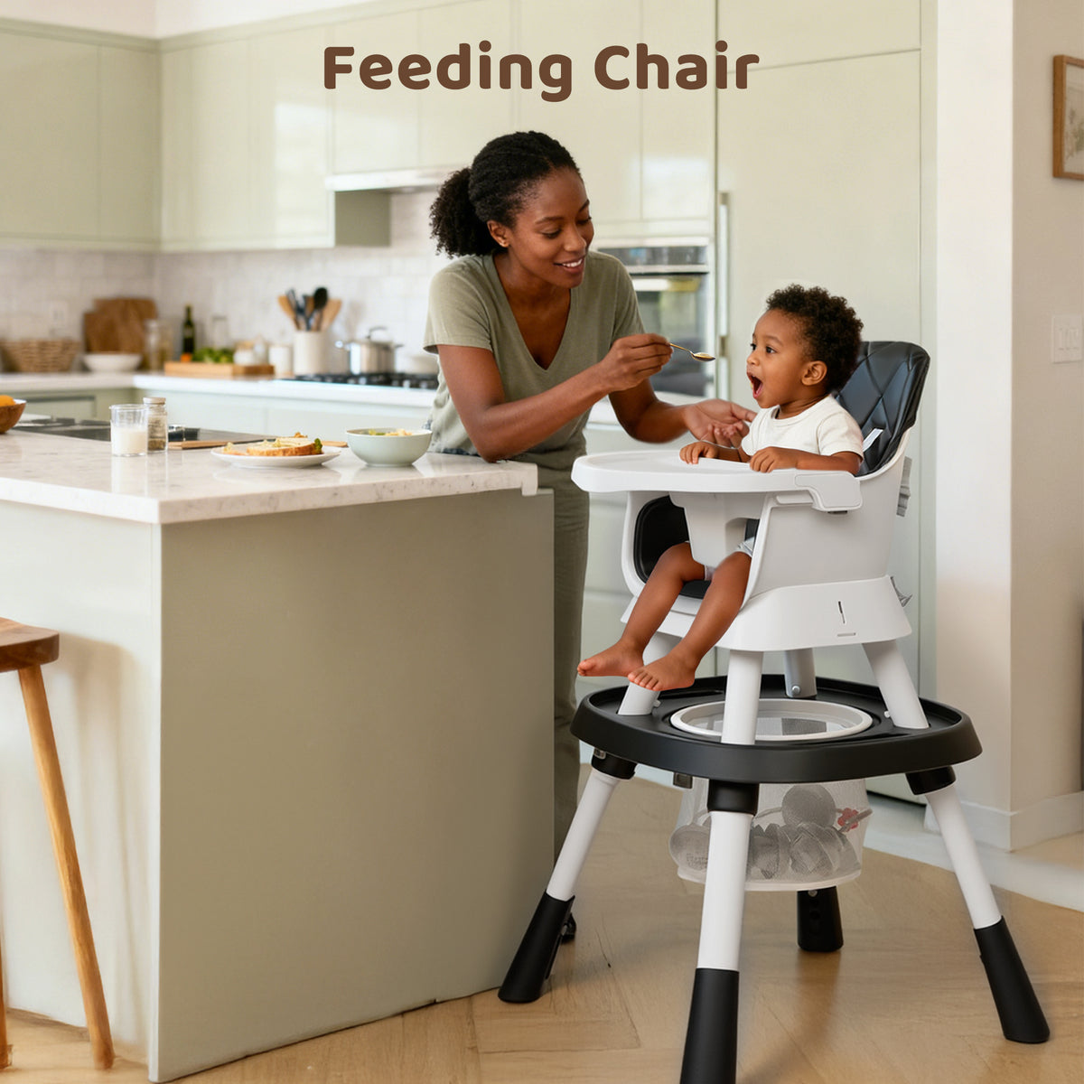 AILEEKISS 15 in 1 Baby High Chair, Toddler Dining Booster Seat w/Activity Center, Black
