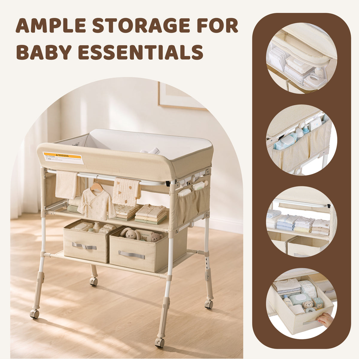 AILEEKISS Baby Diaper Changing Table, Waterproof Folding Changing Station with 2 Drawers, Beige