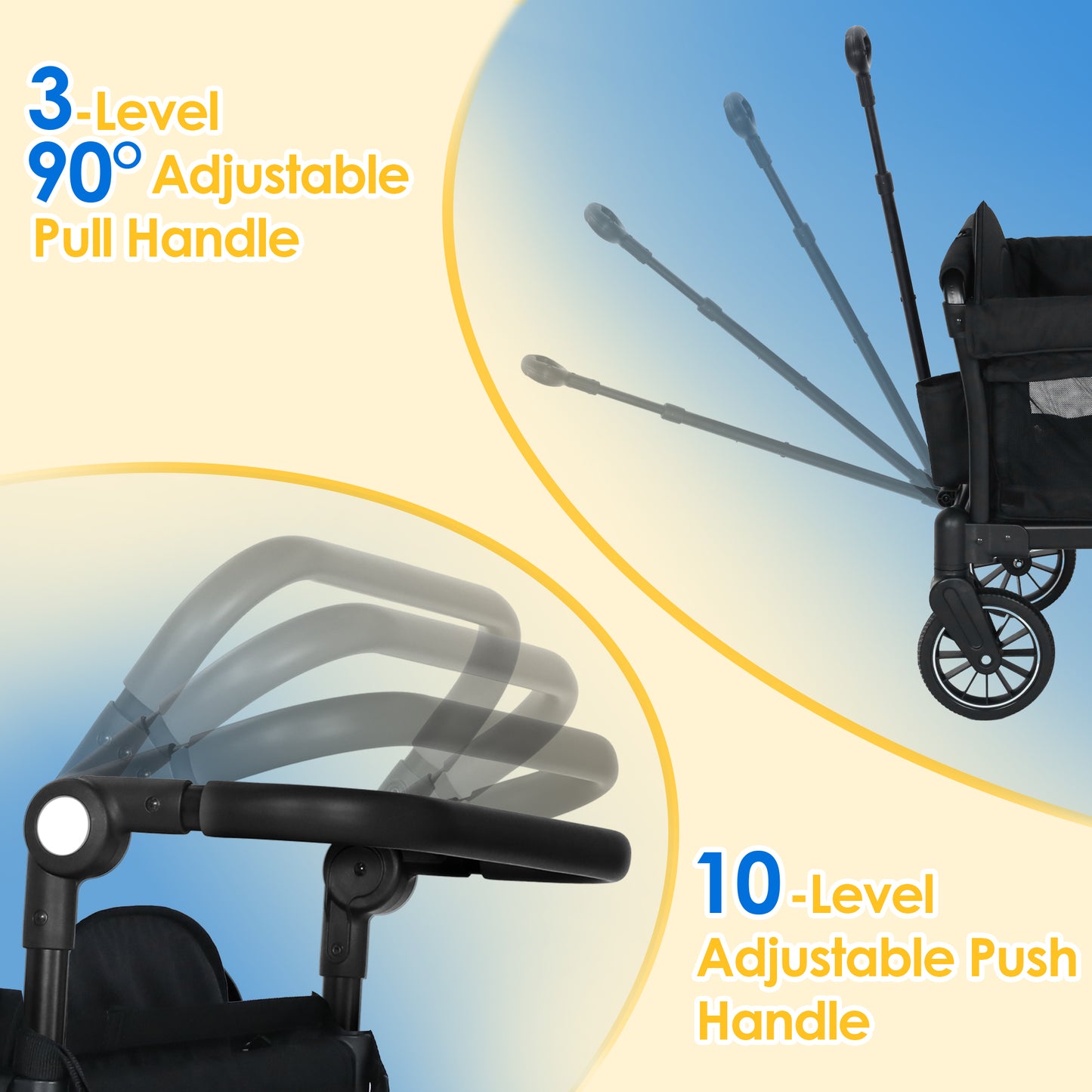 AILEEKISS 3-in-1 Wagon Stroller for 2 Toddlers, Collapsible Baby Wagon with Adjustable Handle, Black