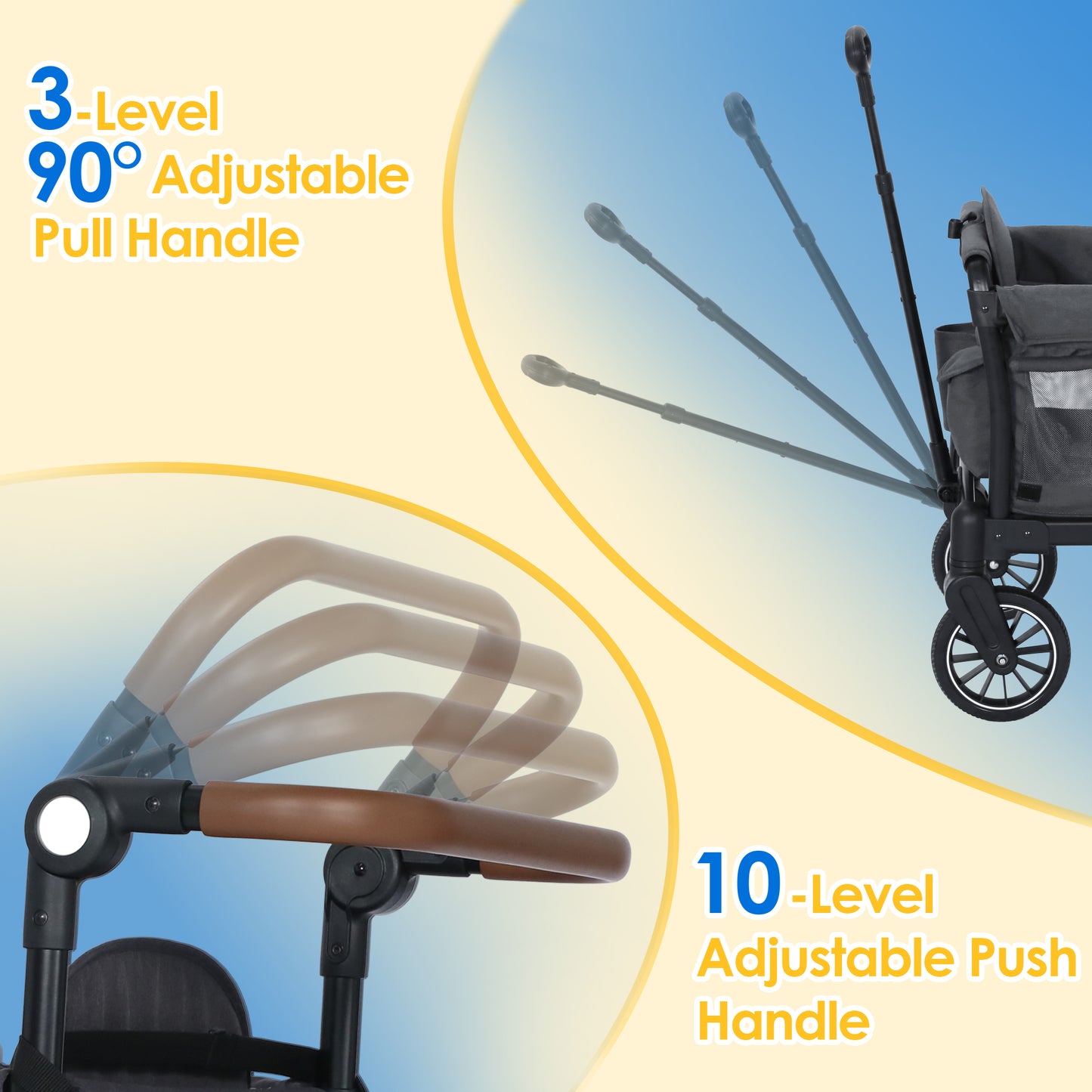 AILEEKISS 3-in-1 Wagon Stroller for 2 Toddlers, Collapsible Baby Wagon with Adjustable Handle, Grey