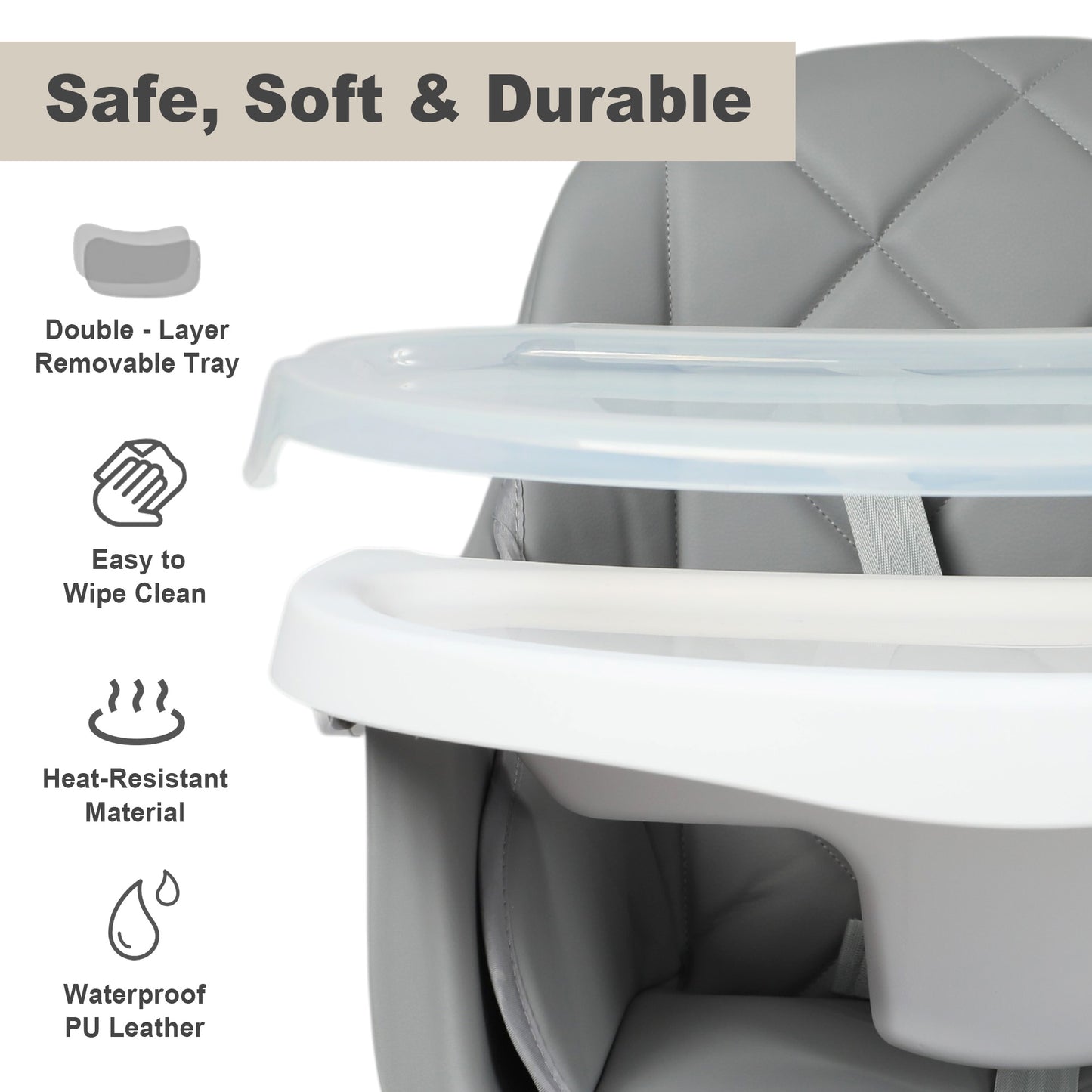 AILEEKISS 7 in 1 Wooden Baby High Chair Infant Feeding Chair with Removable Tray