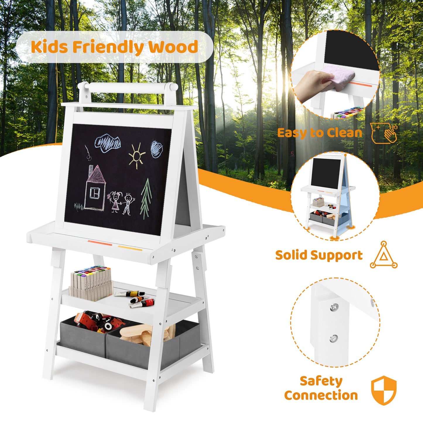 AILEEKISS 3 in 1 Kids Art Easel Drawing Board Double-Sided Whiteboard Chalkboard, White