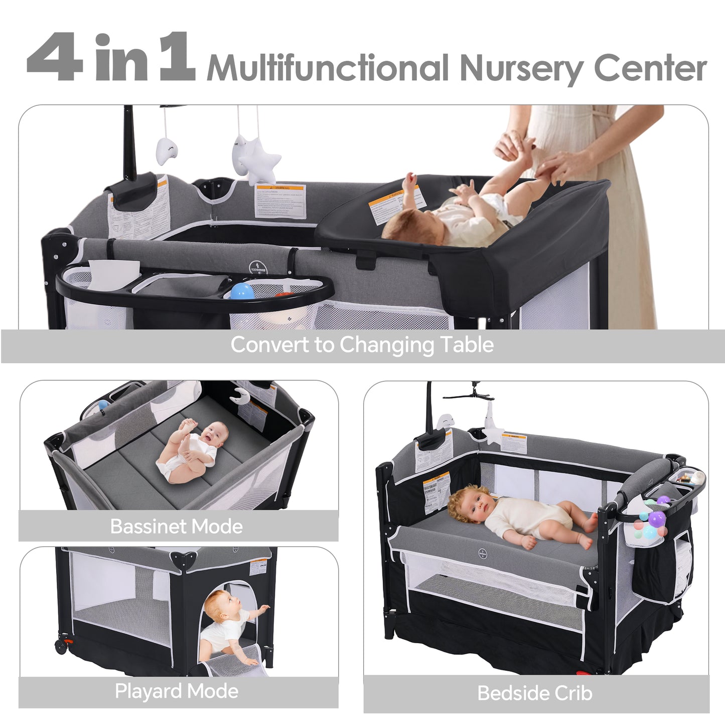 AILEEKISS Baby Nursery Center, 4 in 1 Foldable Unisex Playard with Changing Table for Newborn