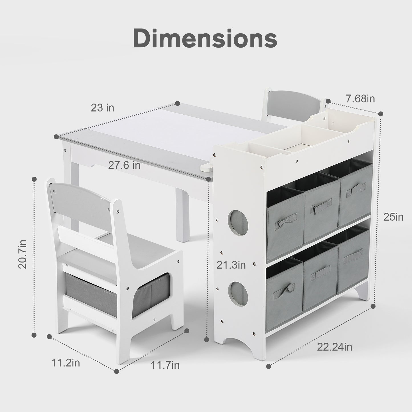 LINLUX Kids Art Table w/Easel, Kids Craft Table & Chair Set for Drawing, Child Activity Table, Grey