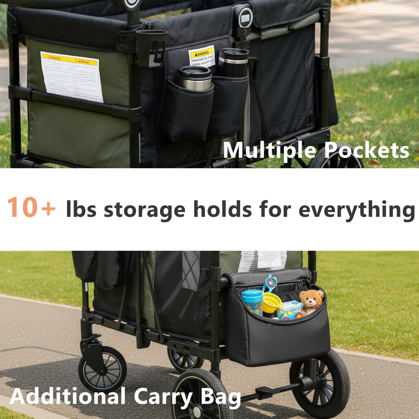 AILEEKISS Stroller Wagon for 2 Toddlers with Canopy, All-Terrain Baby Wagon Stroller,55 Pounds, Green