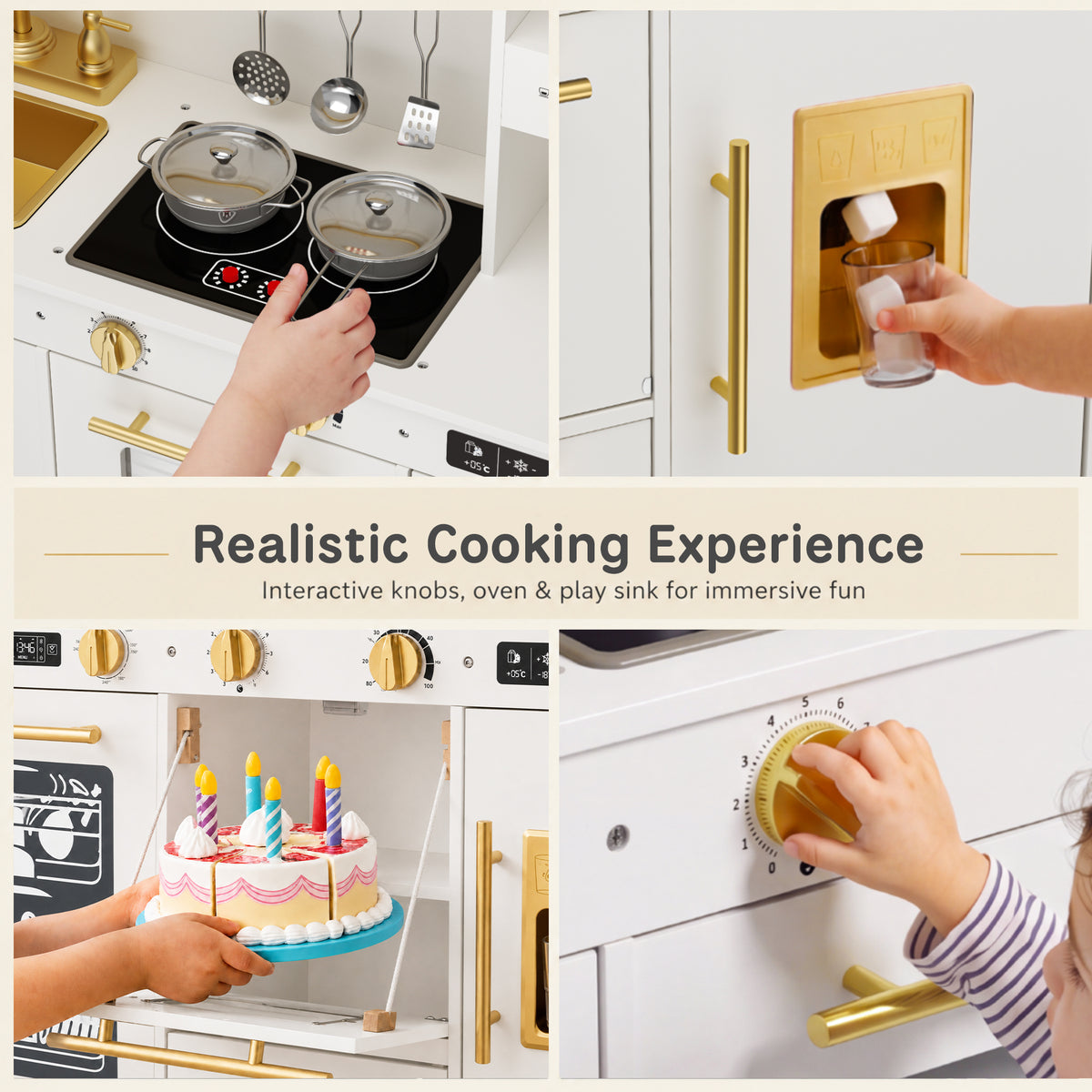 AILEEKISS Kids Toy Kitchen for Children, Pretend Kids Play Kitchen Set with Cooking Accessories, White