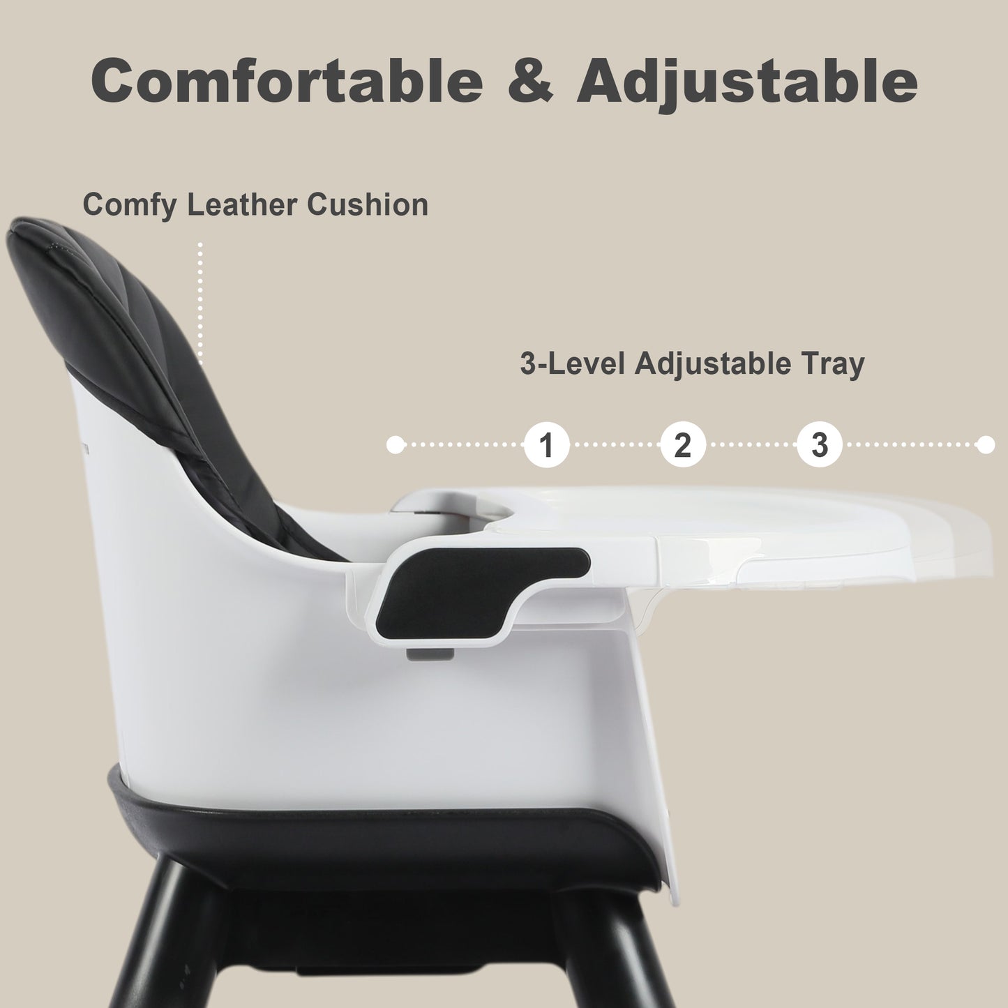 AILEEKISS 7 in 1 Wooden Baby High Chair Infant Feeding Chair with Removable Tray, Black