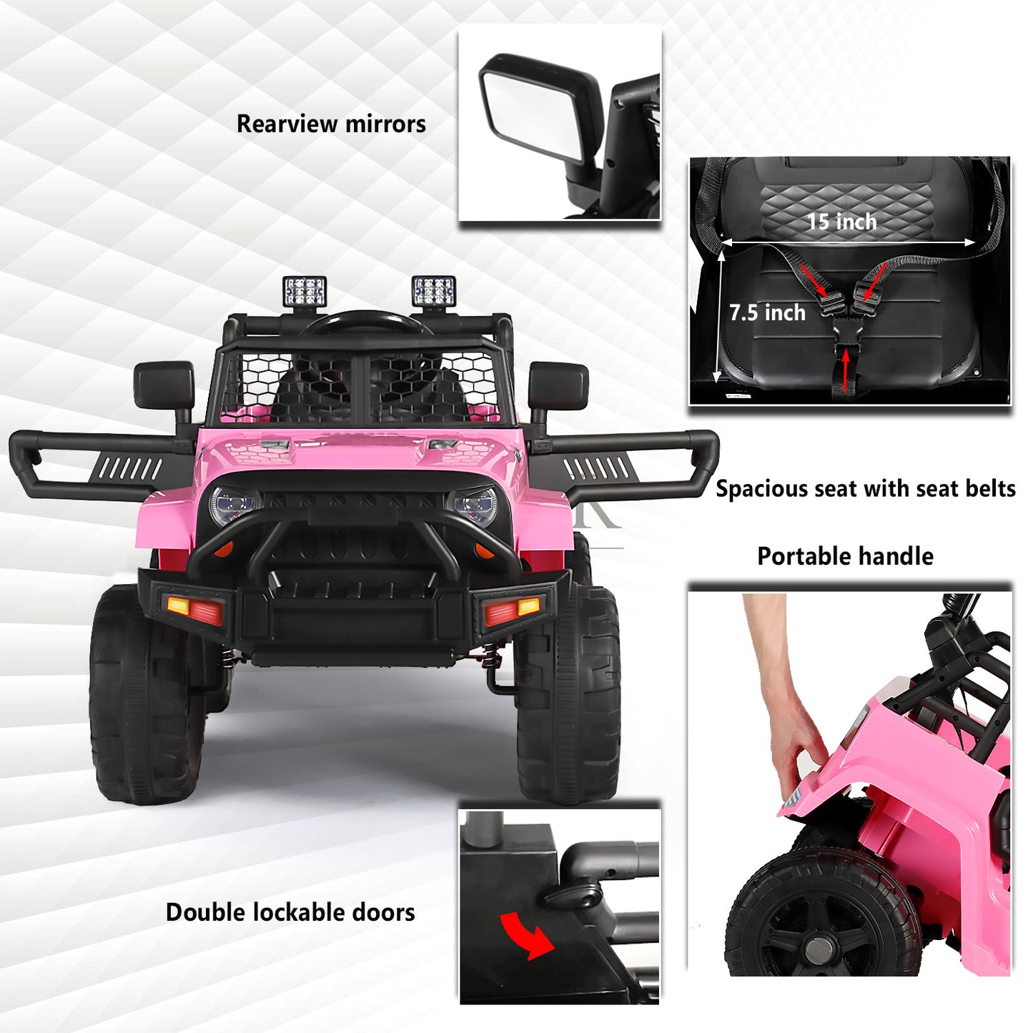 12V Kids Ride on Car Truck, Battery Powered Electric SUV w/ 2.4G Remote Control, Pink