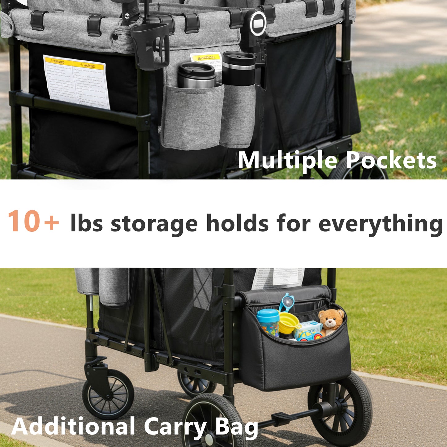 AILEEKISS Stroller Wagon for 2 Toddlers with Canopy, All-Terrain Baby Wagon, 55 Pounds, Black & Grey