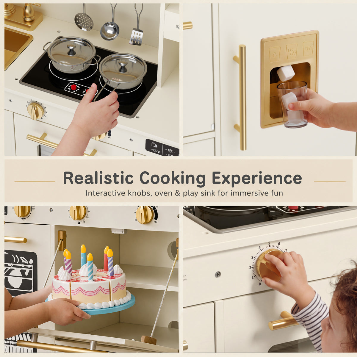 AILEEKISS Kids Toy Kitchen for Children, Pretend Kids Play Kitchen Set with Cooking Accessories, Beige